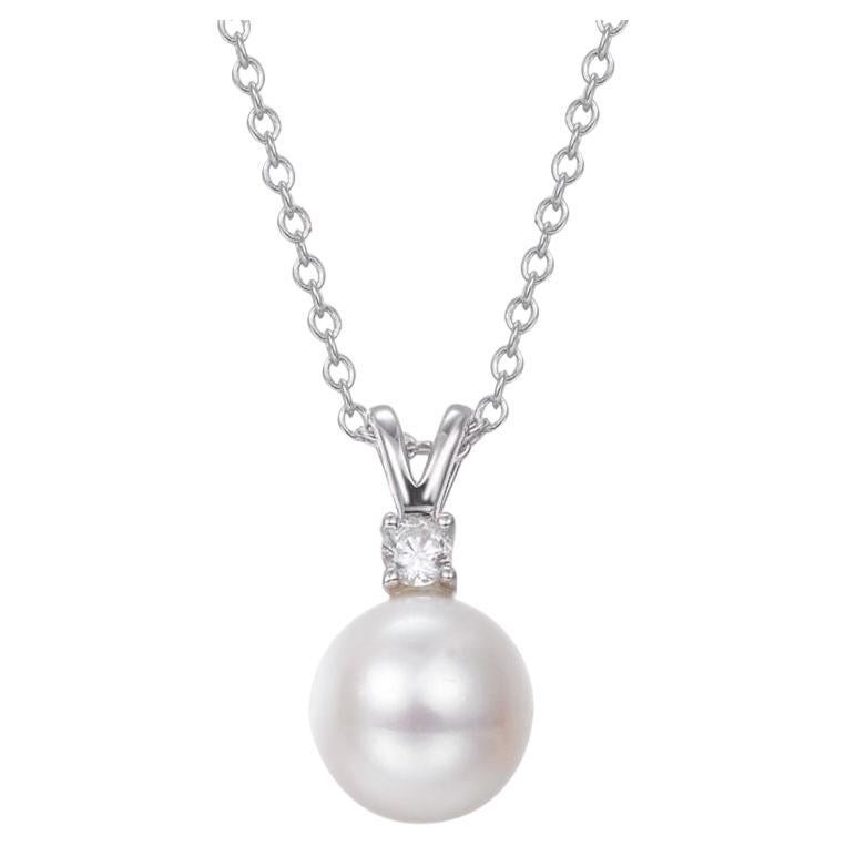 8mm Lydia Freshwater Pearl & Cubic Zirconia Silver Bridal Pendant With Chain  For Sale