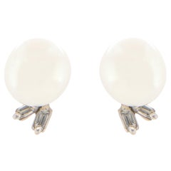 Clous d'oreilles en or blanc 18 carats, perles naturelles et diamants de 8 mm