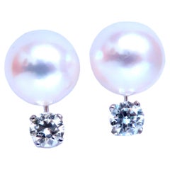 8mm Natural White South seas Pearl Diamond Stud Earrings 14kt Gold 12384*
