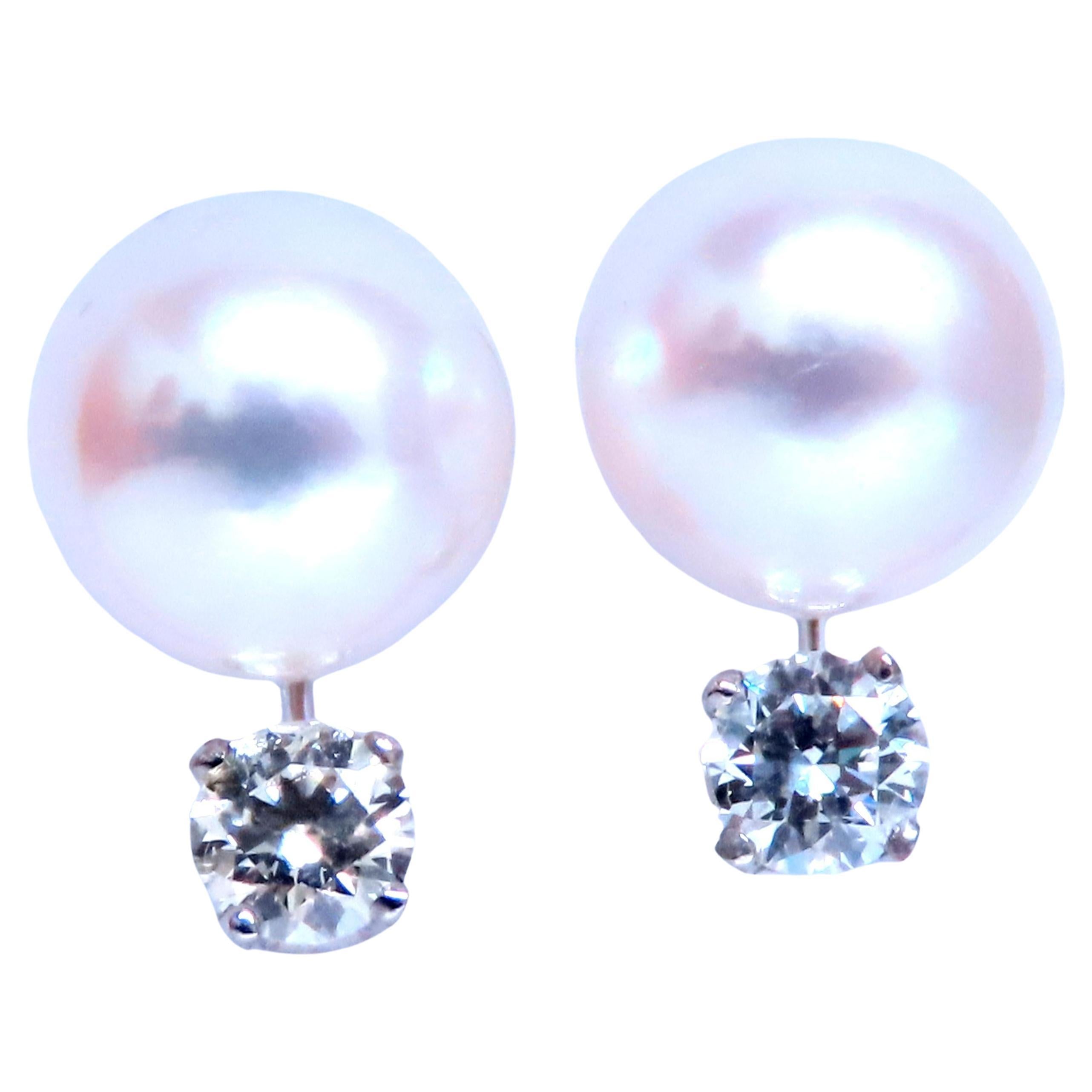 8mm Natural White South seas Pearl Diamond Stud Earrings 14kt Gold 12384 For Sale
