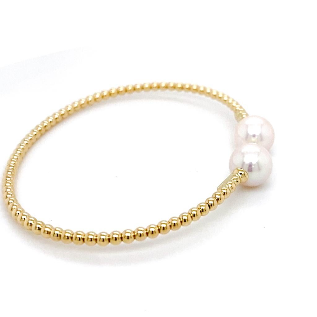 Women's 8mm Pearl Flex Cuff Bangle, 14K Yellow Gold 6.25 inch wrist BG4475 For Sale