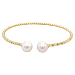 8mm Pearl Flex Cuff Bangle, 14K Yellow Gold 6.25 inch wrist BG4475