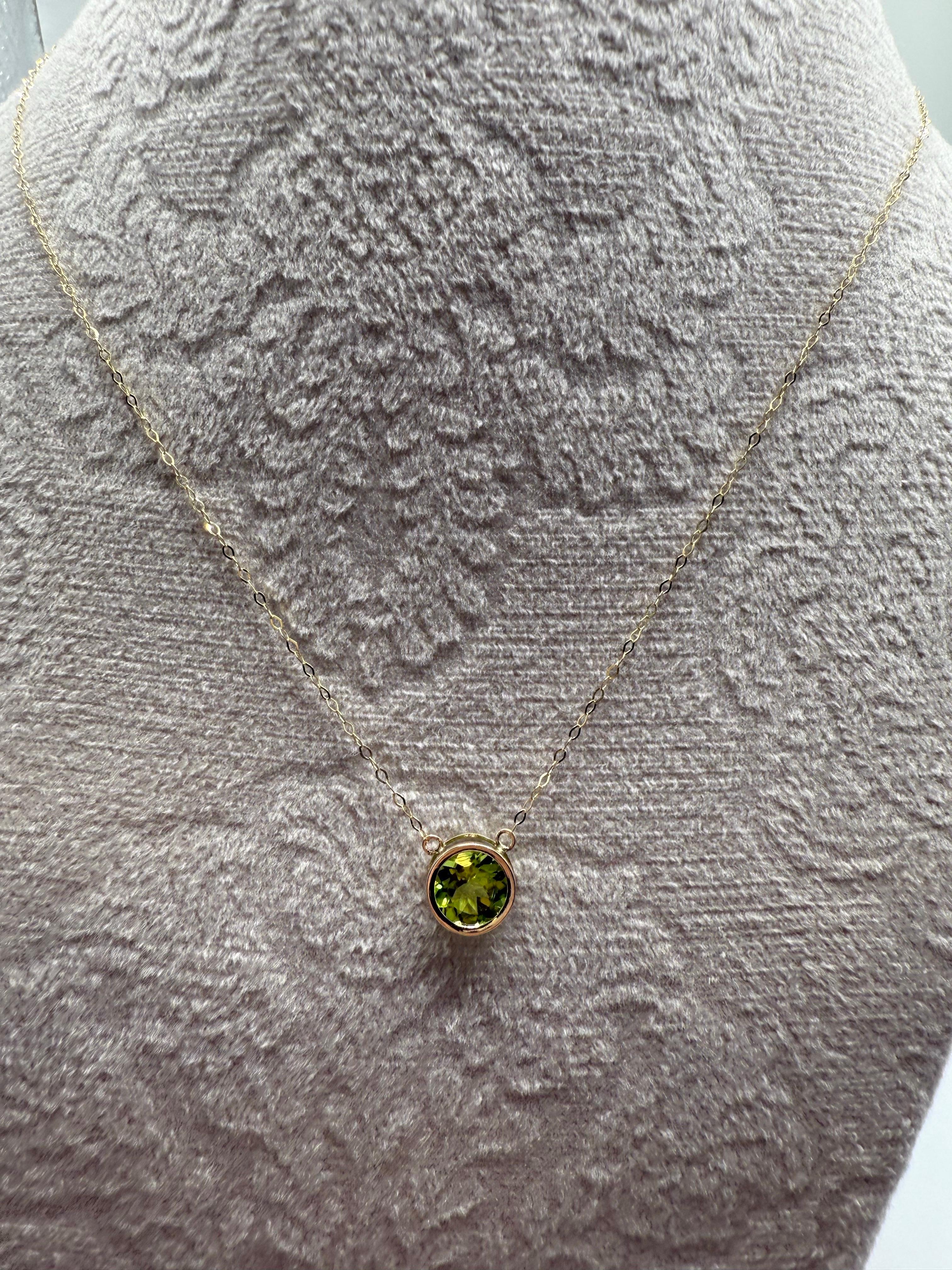 Women's or Men's 8mm peridot diamond pendant necklace August birth month august baby gift 14KT For Sale