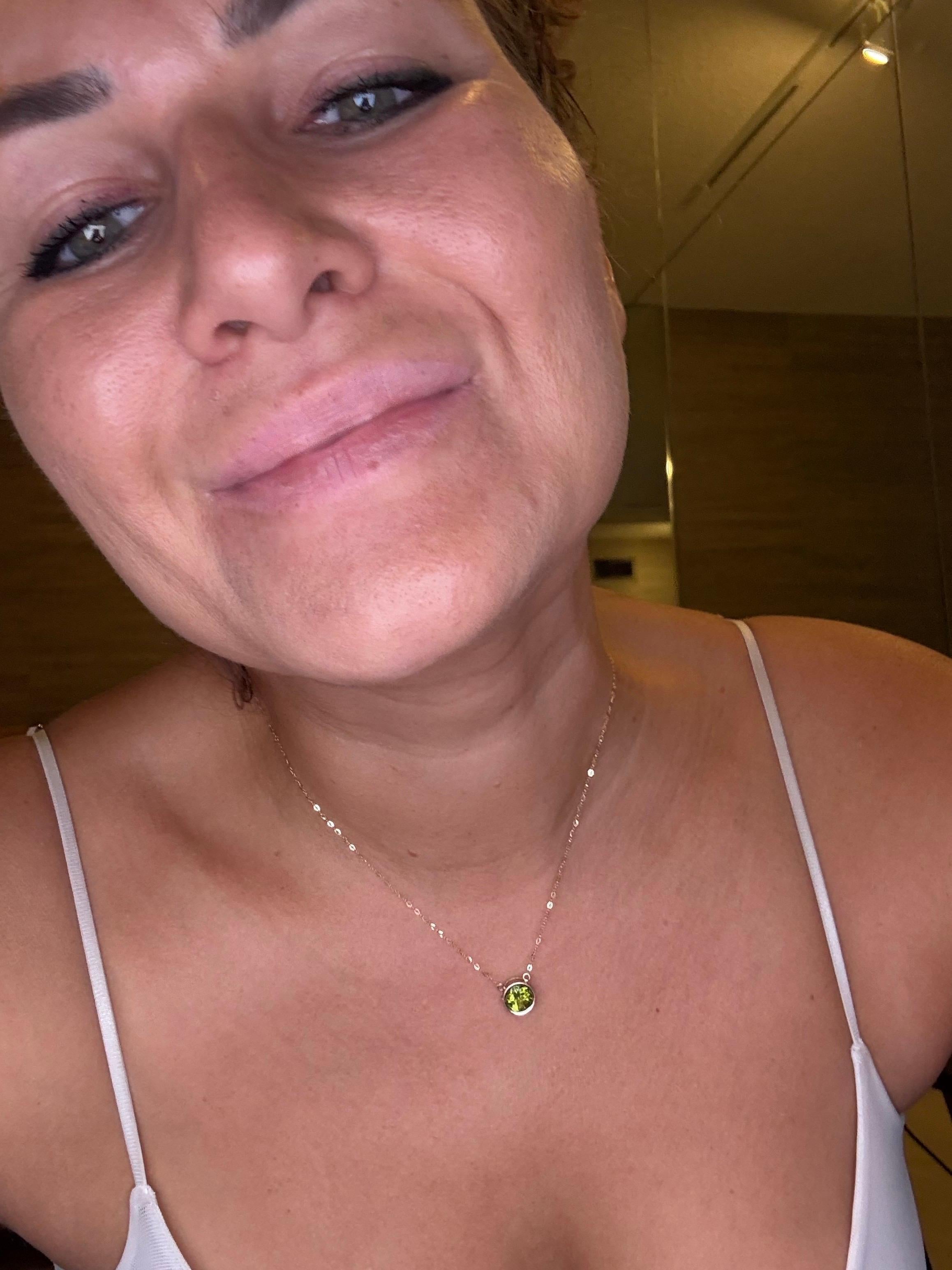 8mm peridot diamond pendant necklace August birth month august baby gift 14KT For Sale 1