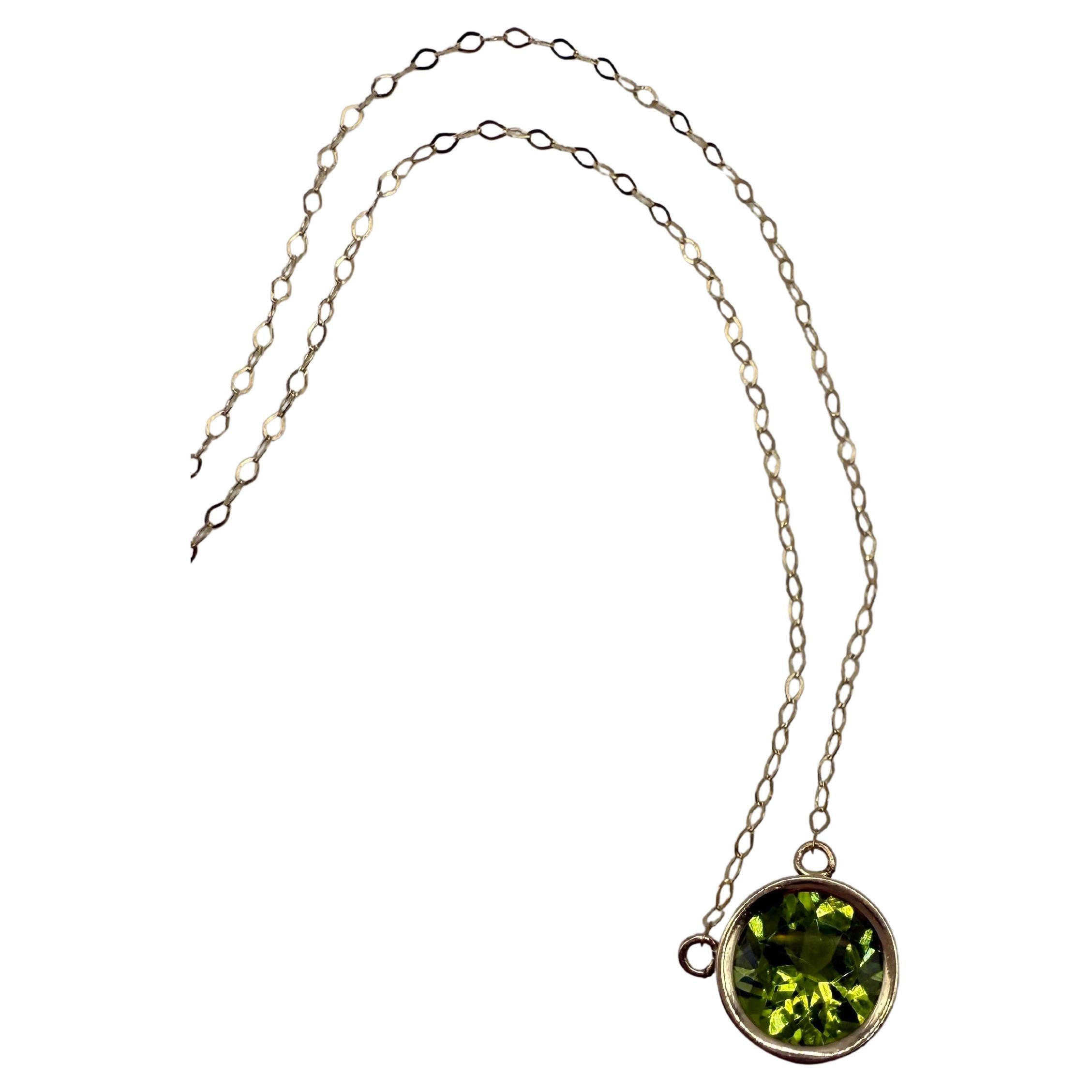 8mm peridot diamond pendant necklace August birth month august baby gift 14KT For Sale