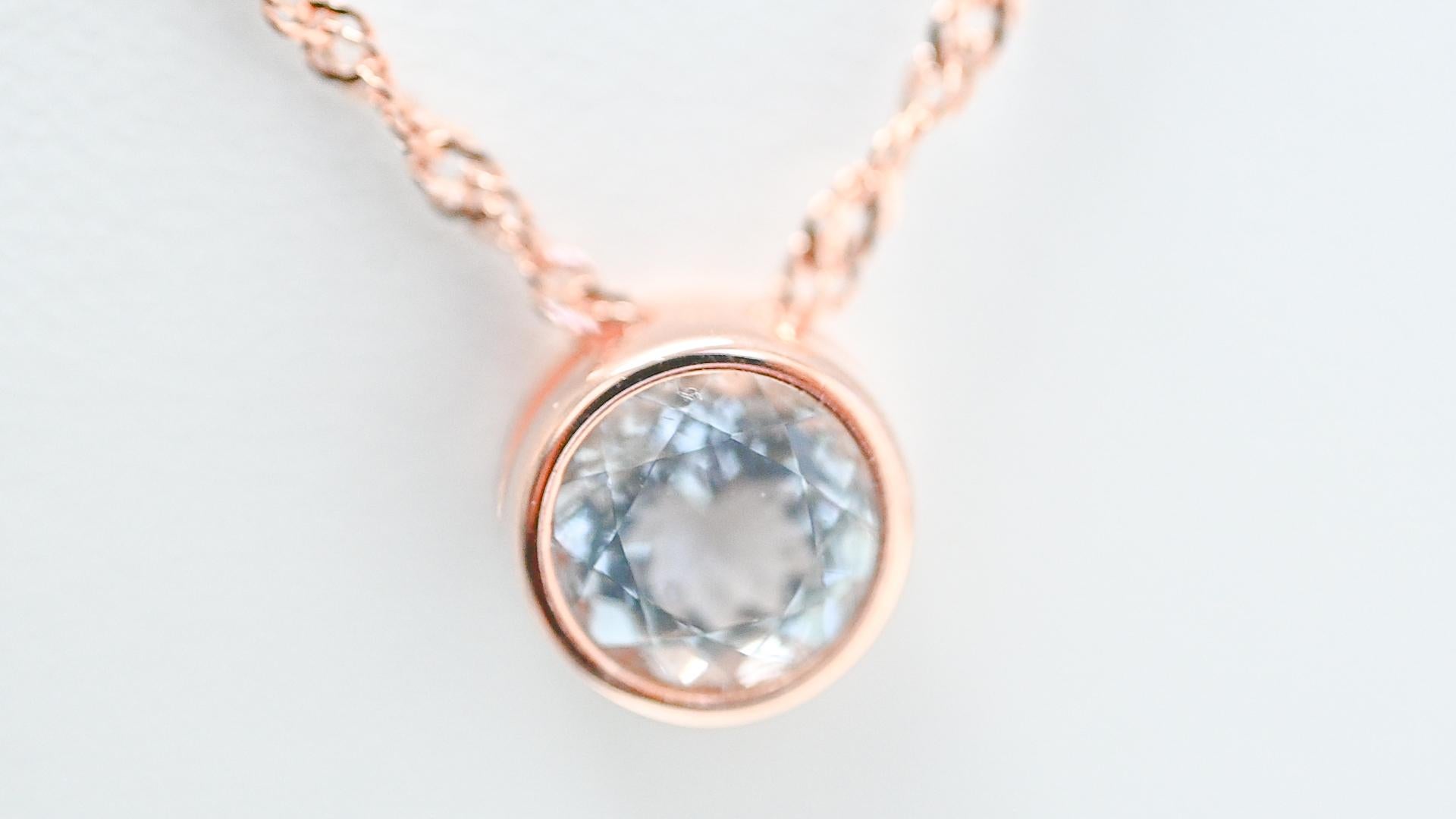 Art Deco 8mm Round Aquamarine Rose Gold Plated Wedding Chain Silver Pendant Necklace   For Sale