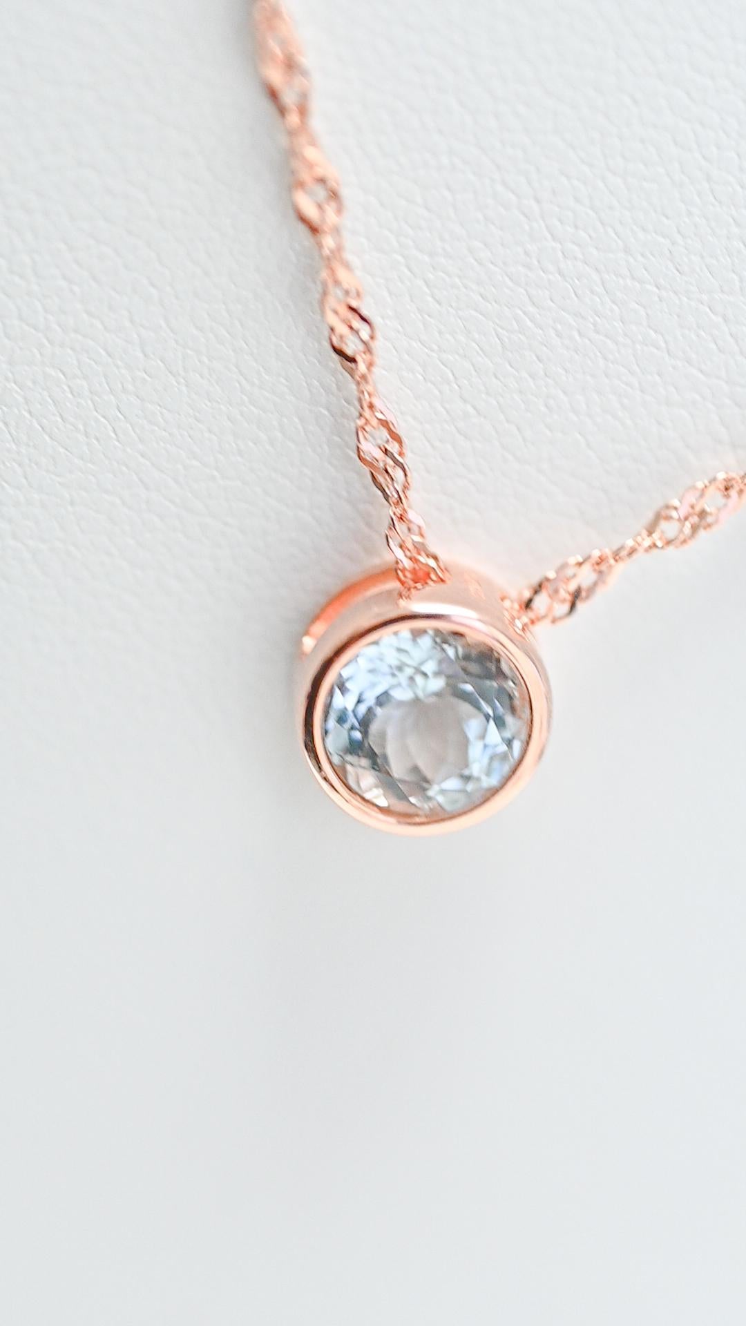 Round Cut 8mm Round Aquamarine Rose Gold Plated Wedding Chain Silver Pendant Necklace   For Sale