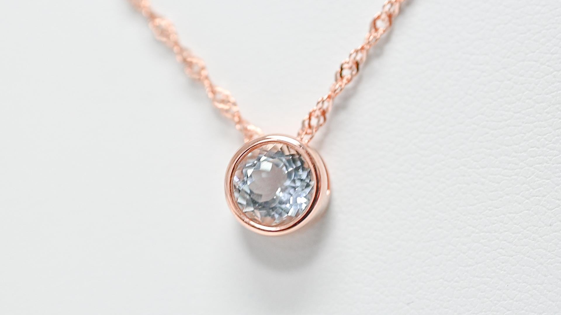 8mm Round Aquamarine Rose Gold Plated Wedding Chain Silver Pendant Necklace   In New Condition For Sale In New York, NY