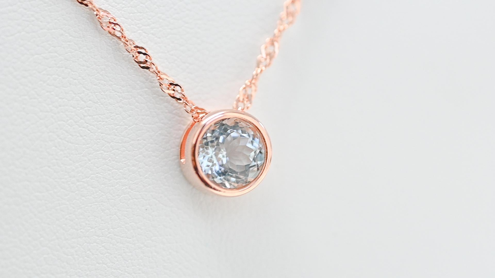 Women's 8mm Round Aquamarine Rose Gold Plated Wedding Chain Silver Pendant Necklace   For Sale