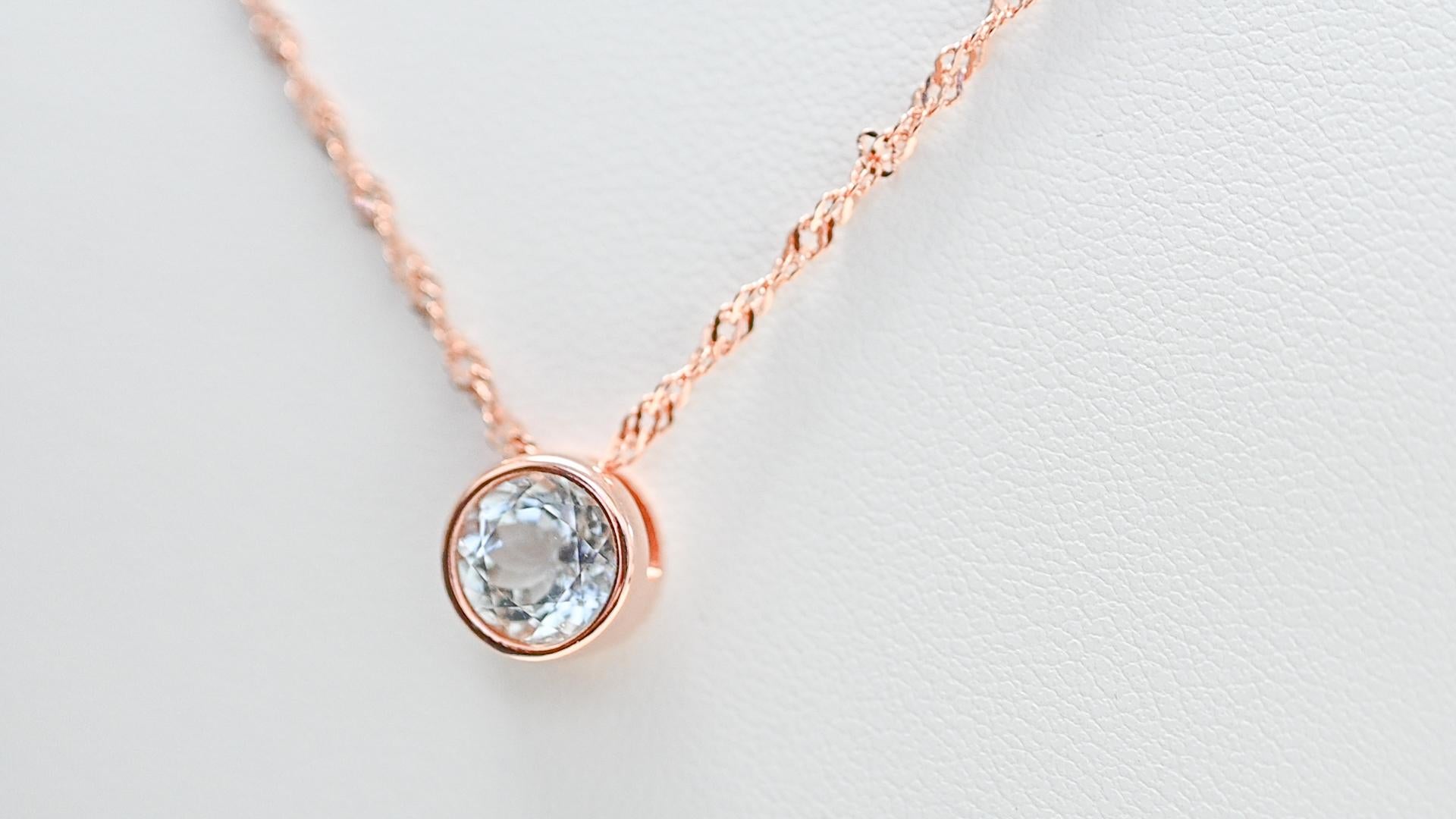 8mm Round Aquamarine Rose Gold Plated Wedding Chain Silver Pendant Necklace   For Sale 1