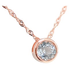 8mm Round Aquamarine Rose Gold Plated Wedding Chain Silver Pendant Necklace  