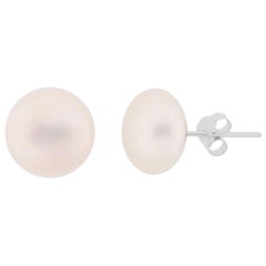 8mm White Freshwater Pearl Stud Earrings on Silver