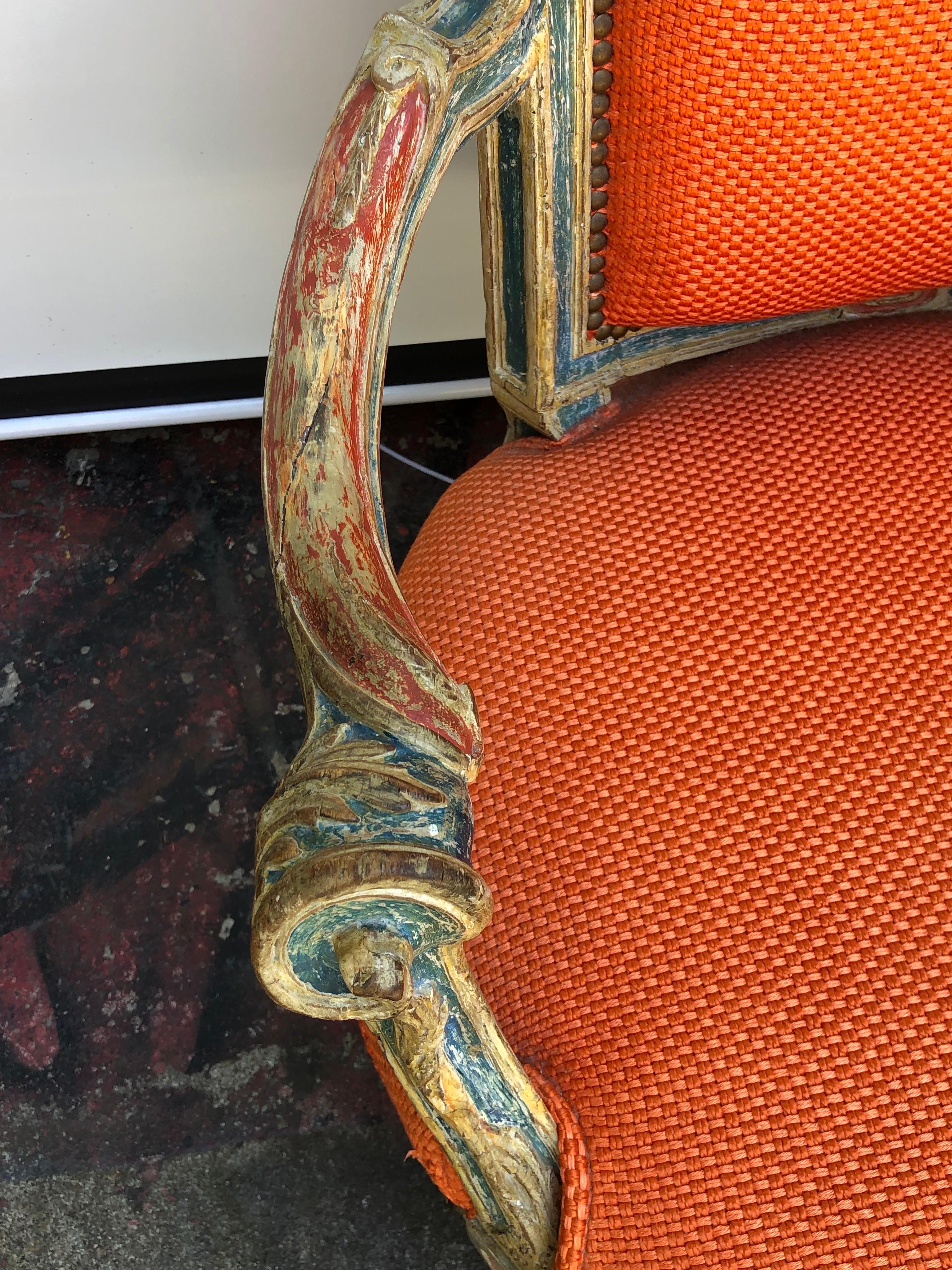 18th C. Pair of Italian Neoclassical Paint Decorated Armchairs For Sale 3