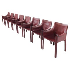 8x CAB 413 Vintage Leather Dining Chairs by Mario Bellini for Cassina