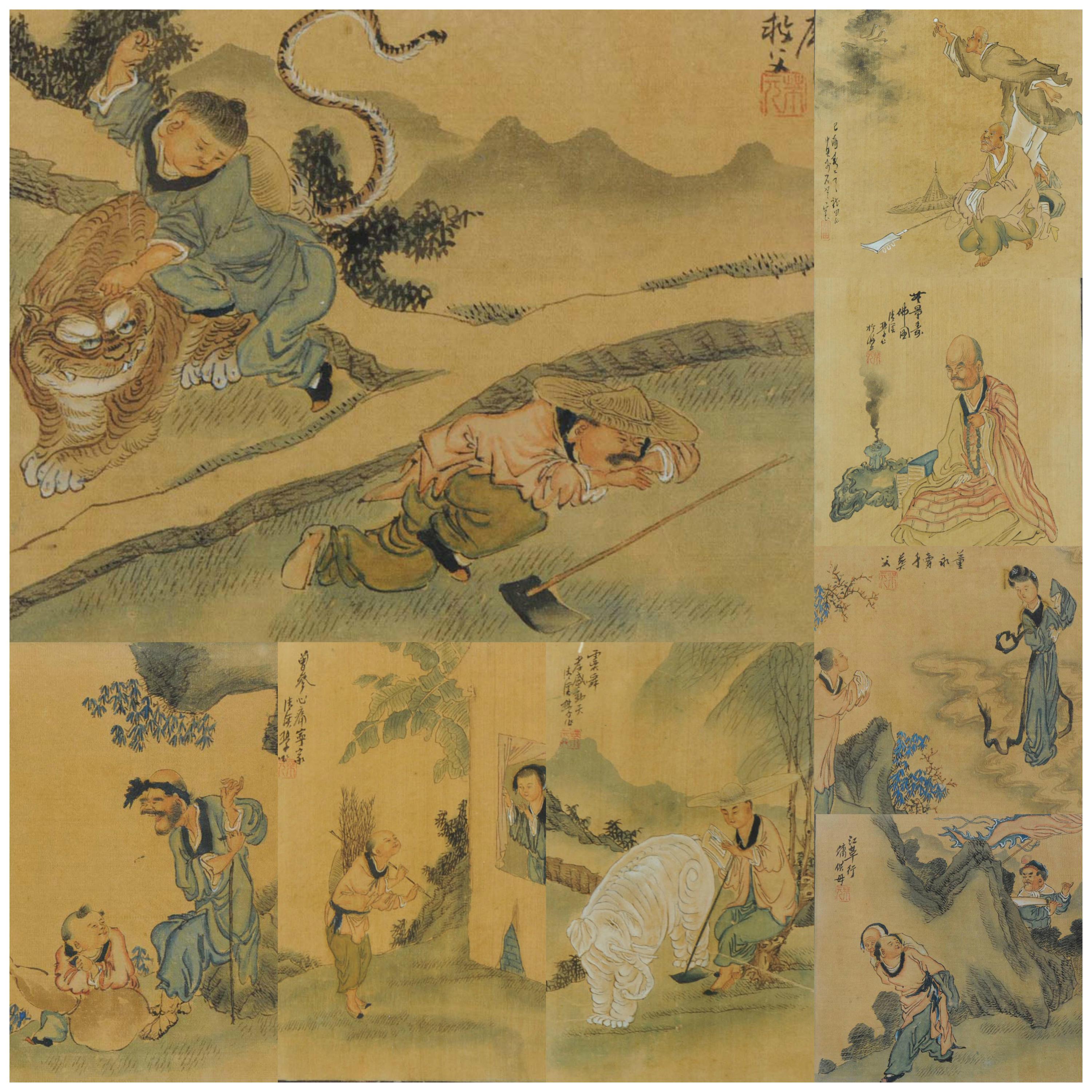 8 Chinese Aquarel "24 Filliar Exemplars" Marked Qian Hui'an China 1833-1911