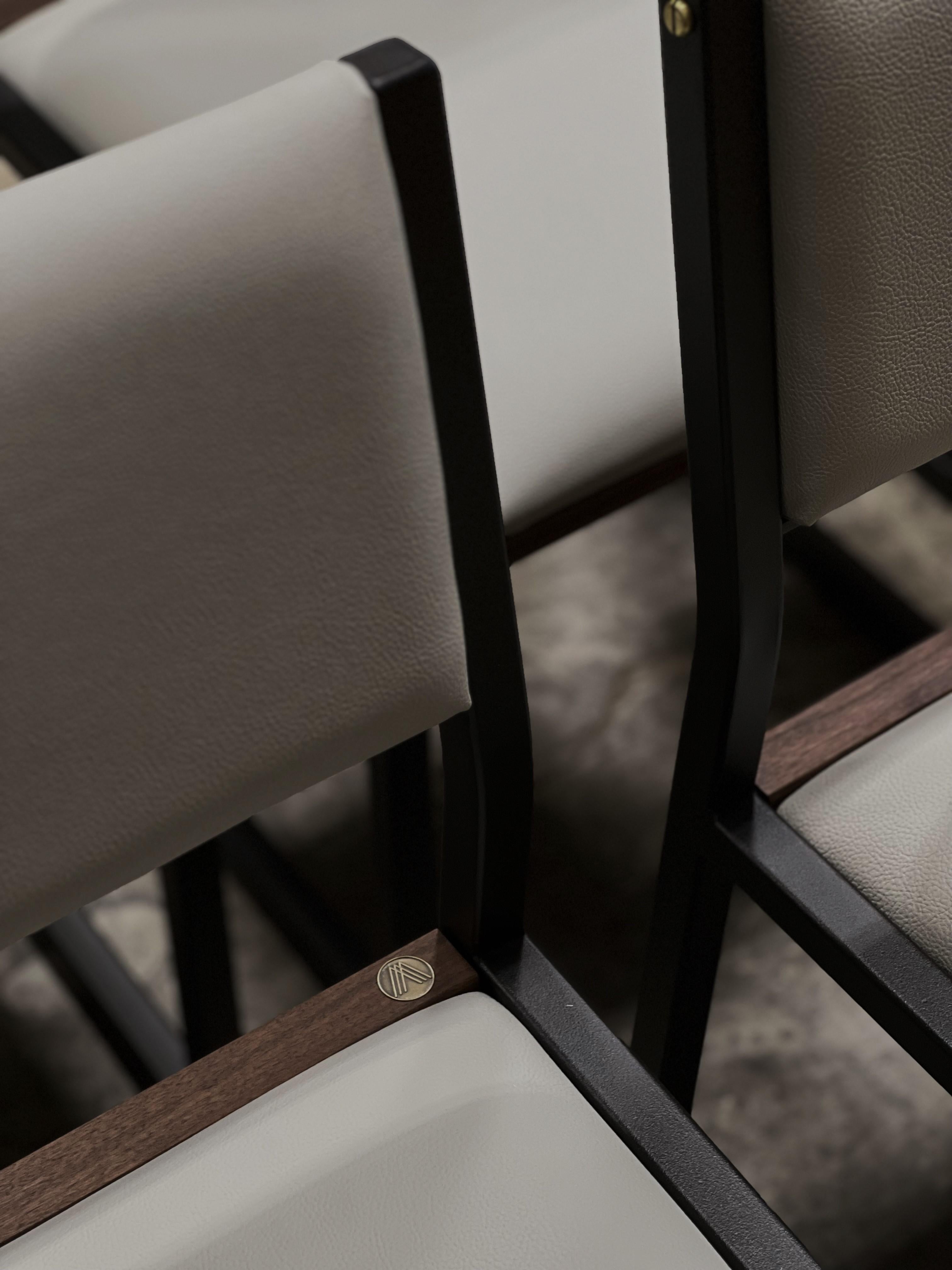 Canadian 8x Shaker Modern Chair by Ambrozia, Solid Walnut, Black Steel & Light Grey Vinyl For Sale