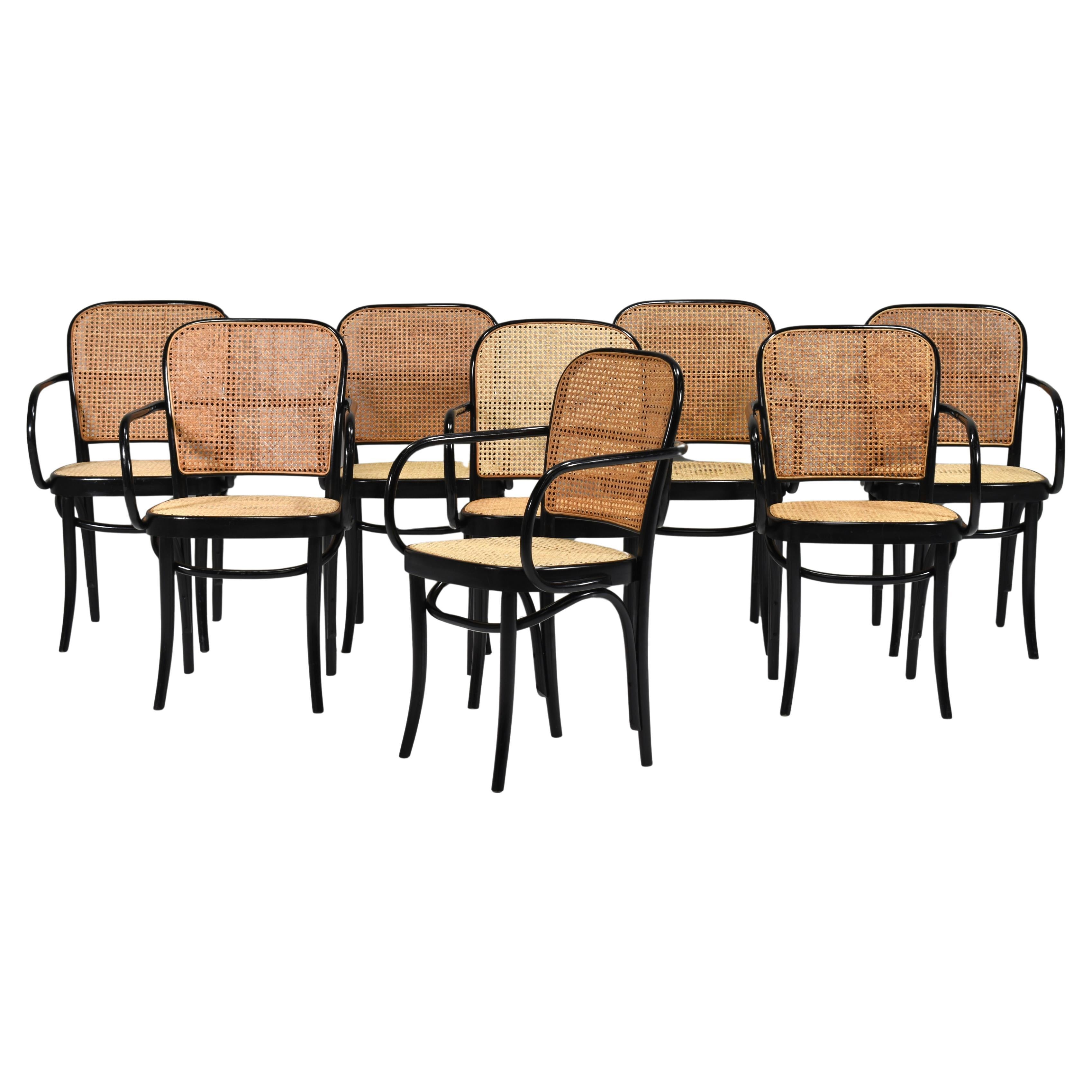8x Thonet 811 Prague Armshairs by Josef Hoffmann in Bentwood and Cane – Austria