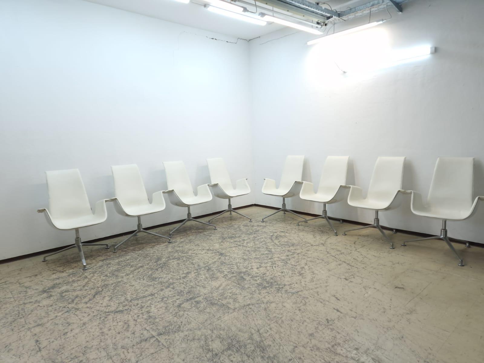 8x Walter Knoll Schalensessel Set FK 6725 Leder Beige  Alu Designersessel Chair 10