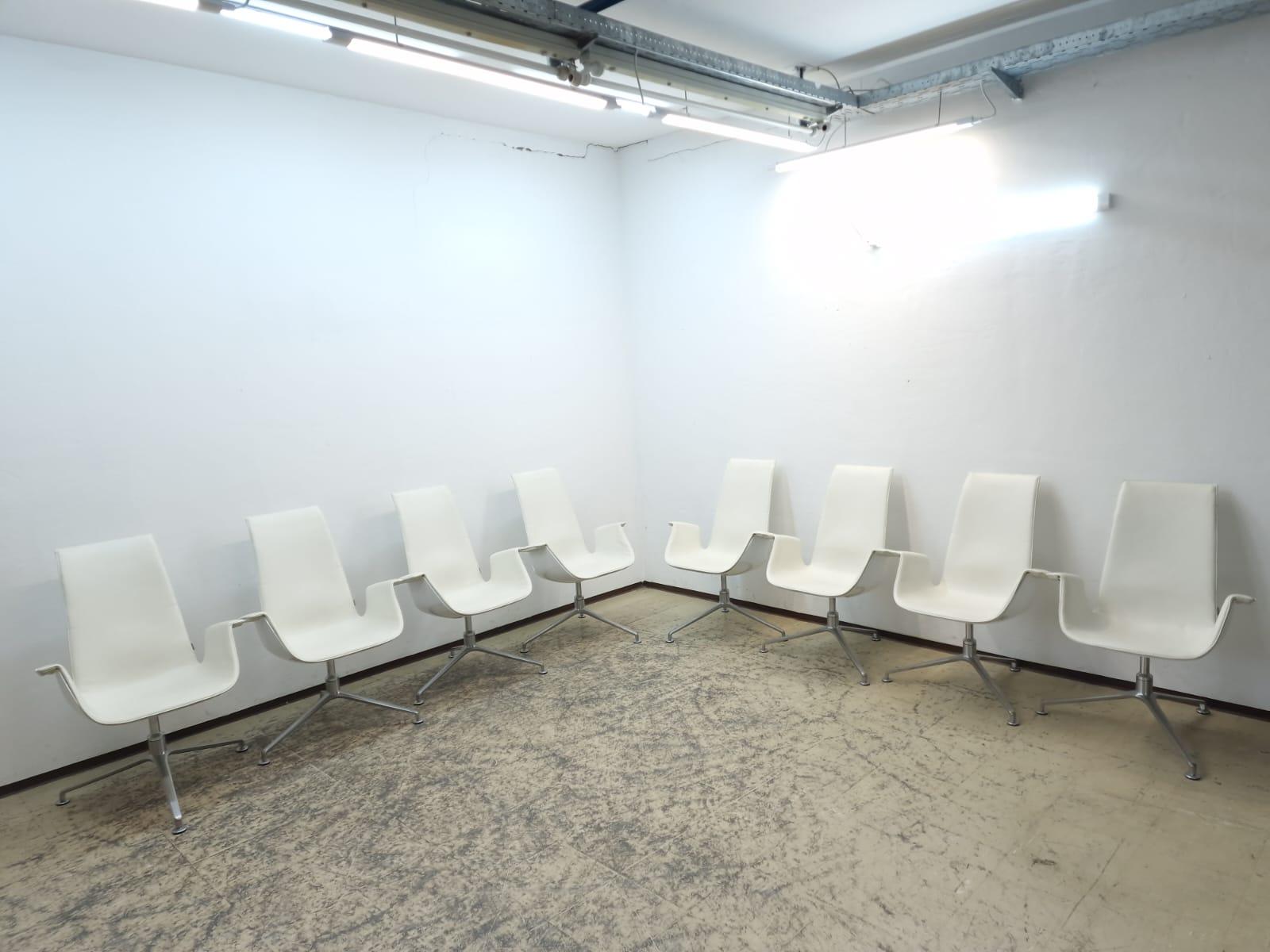 8x Walter Knoll Schalensessel Set FK 6725 Leder Beige  Alu Designersessel Chair 11