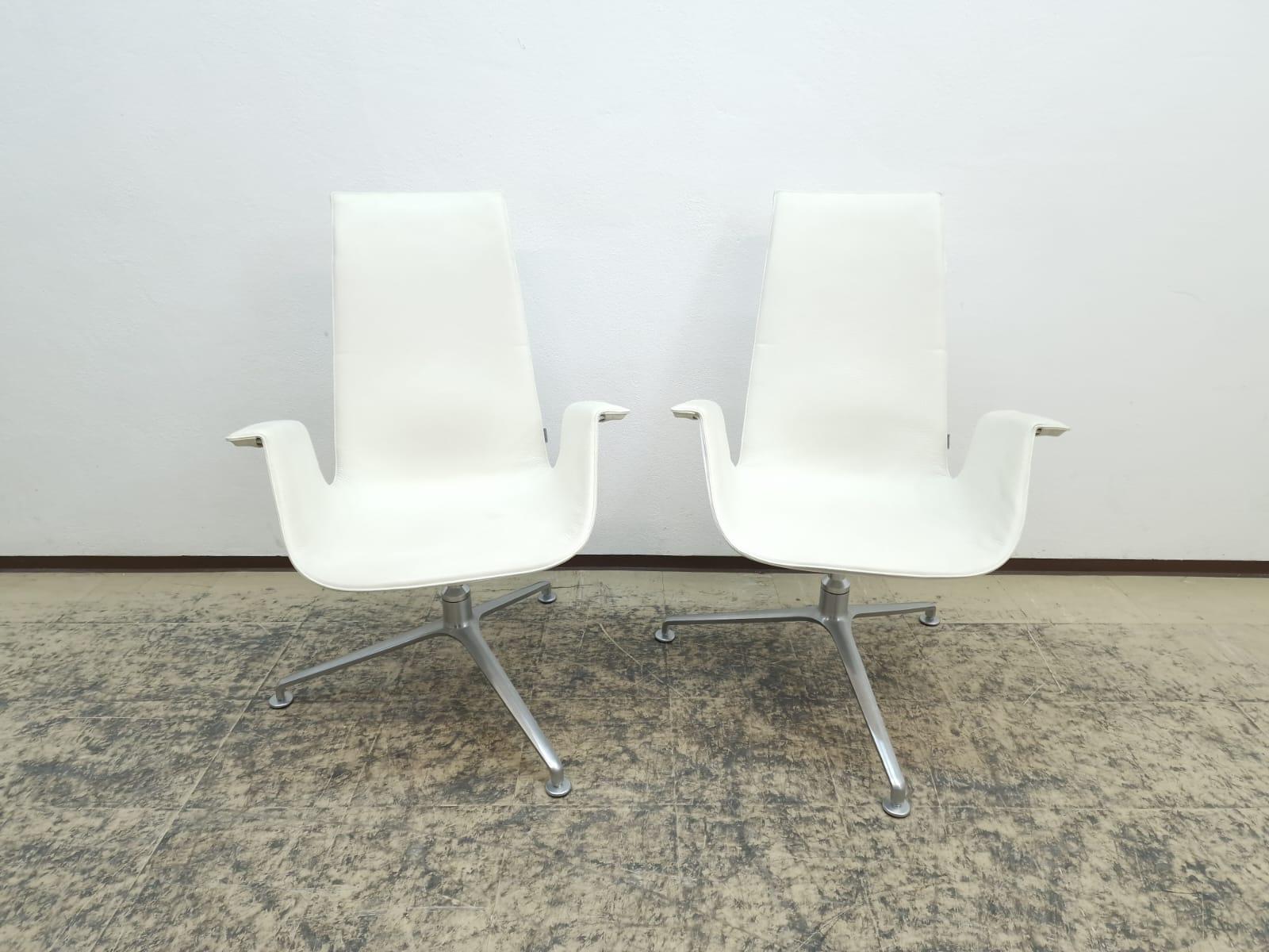 Bauhaus 8x Walter Knoll Schalensessel Set FK 6725 Leder Beige  Alu Designersessel Chair