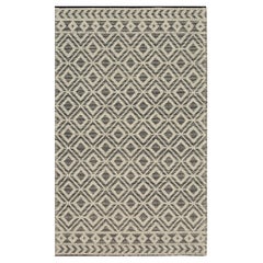 8x0 Black Hand-Knotted Wool Diamond Gridlock Geometric Modern Carpet Rug