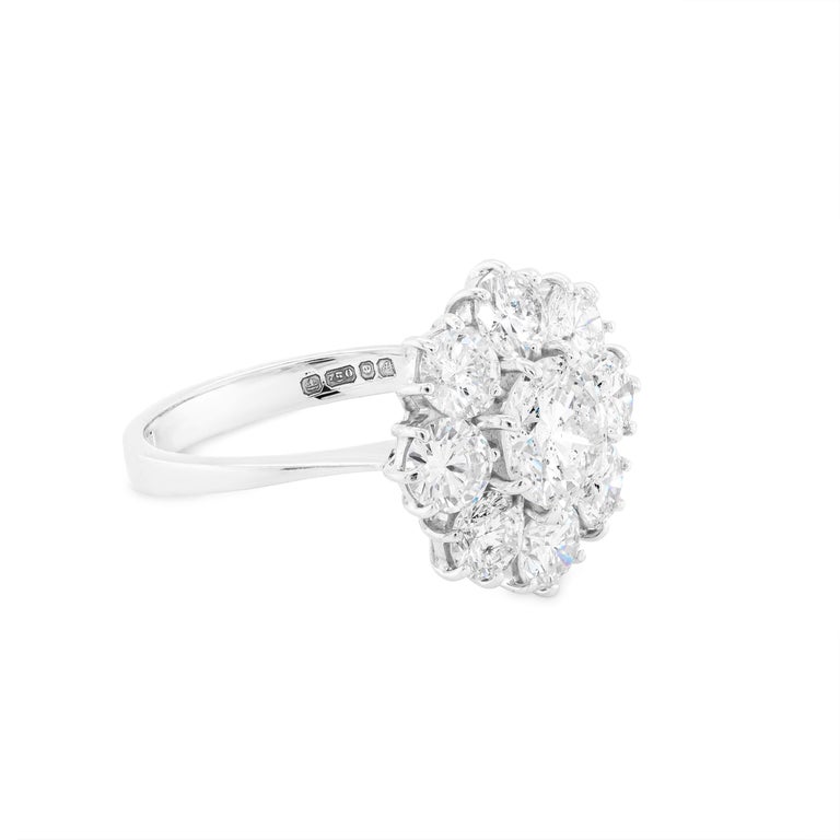 18 Carat White Gold Large Diamond Cluster Engagement Ring, England