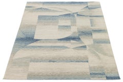 8x10 Azzurro astratto e sabbia Tappeto moderno in lana e nylon, lisciato a mano