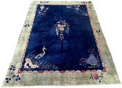 8x10 Antique Art Deco Chinese Rug Walter Nichols Birds 243cm x 297cm C.1920
