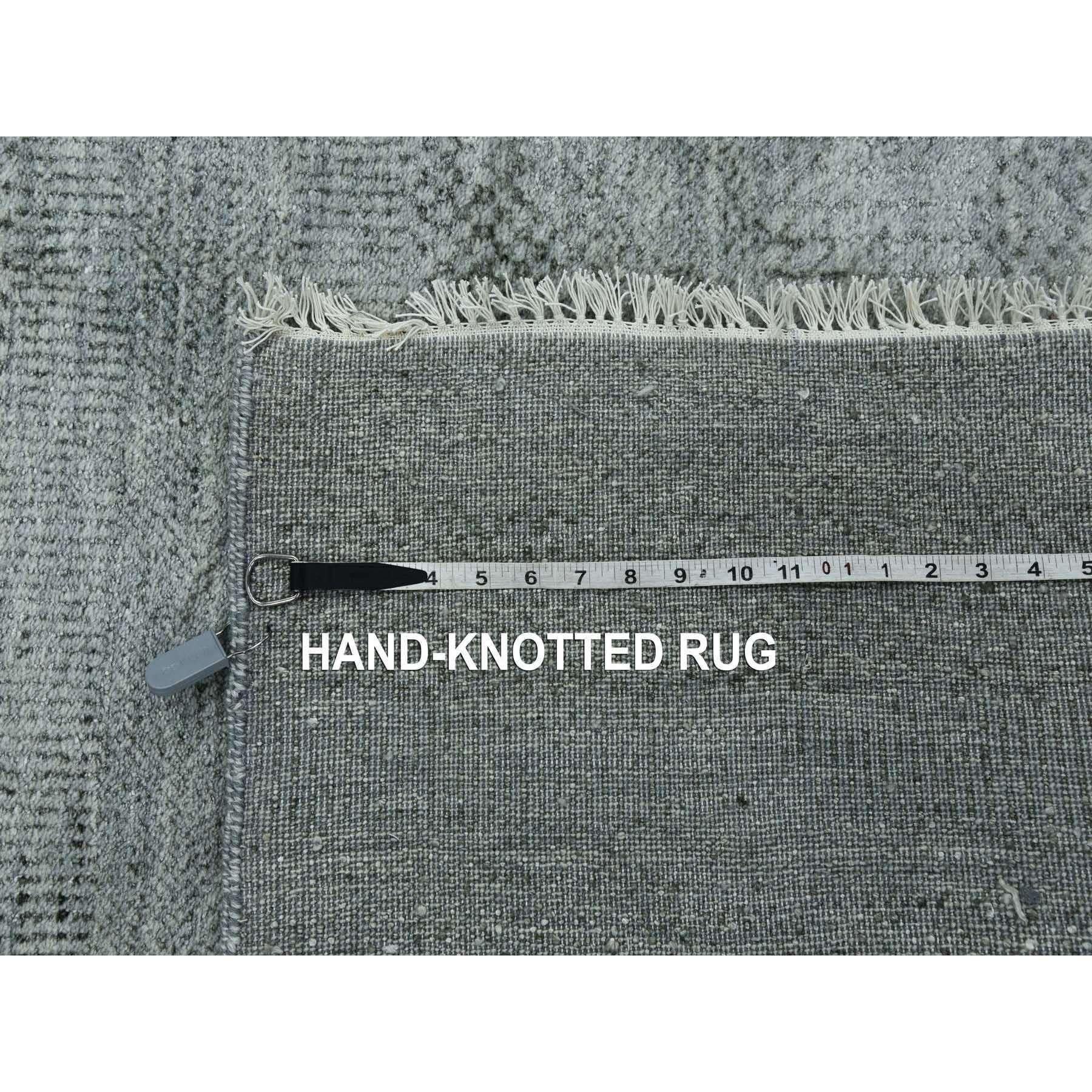 8'x10' Ash Gray Wool and Silk Hand Knotted Grass Design Dense Weave Rug For Sale 5