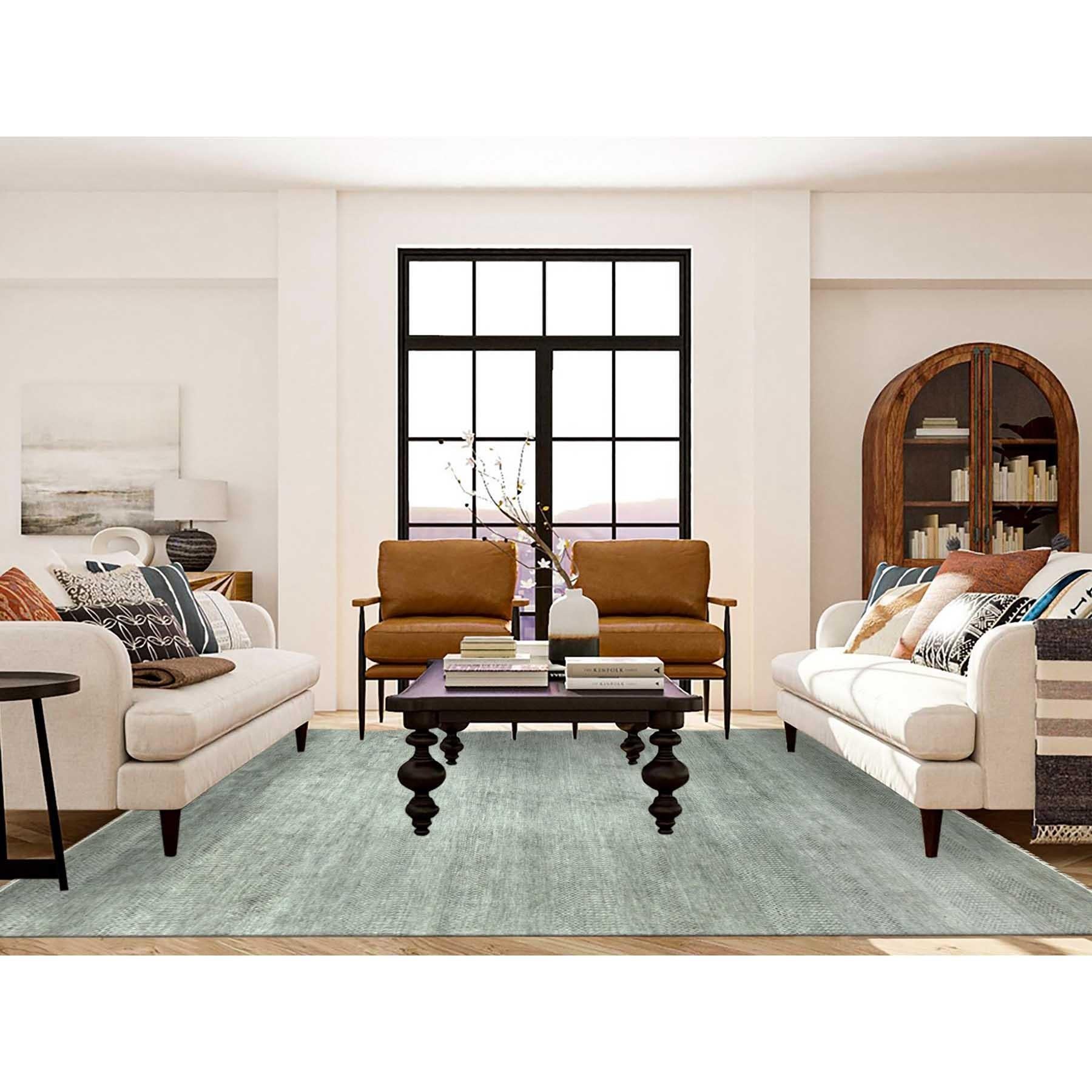 This is a truly genuine one-of-a-kind Ash Gray, Wool and Silk Hand Knotted, Grass Design Dense Weave, Tone on Tone Soft to the Touch, Oriental Rug. It has been Knotted for months and months in the centuries-old weaving craftsmanship techniques by
