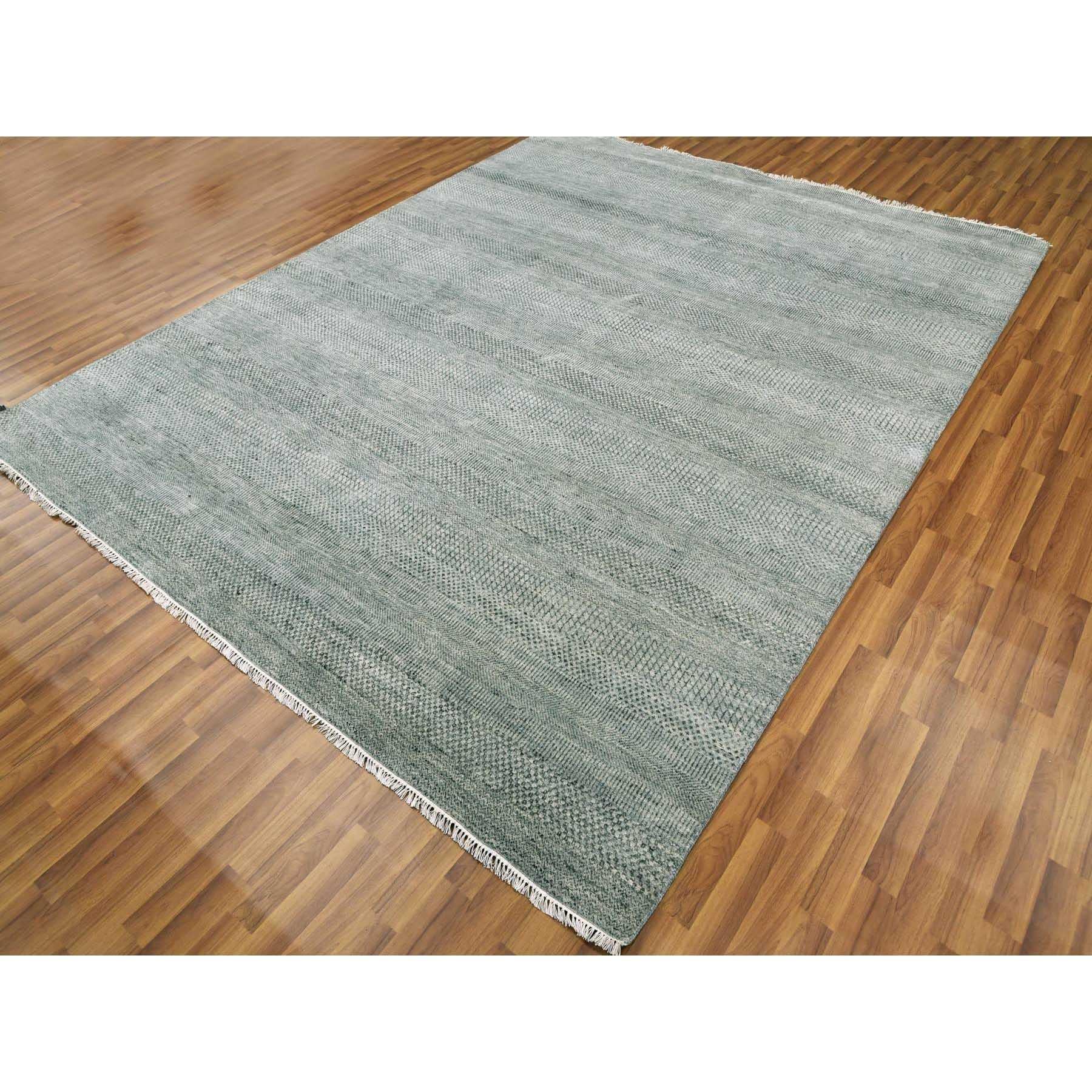 Indian 8'x10' Ash Gray Wool and Silk Hand Knotted Grass Design Dense Weave Rug For Sale