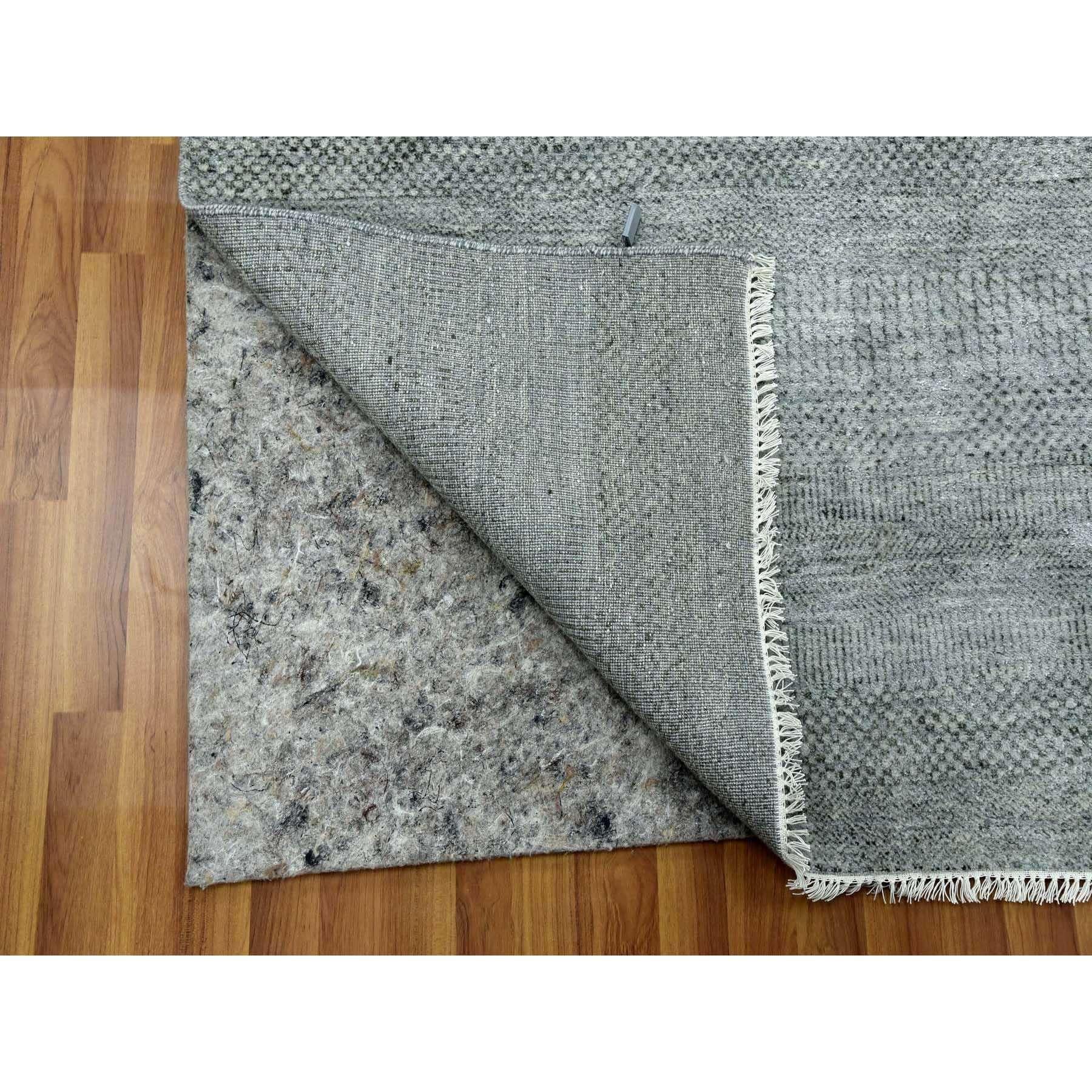 Hand-Knotted 8'x10' Ash Gray Wool and Silk Hand Knotted Grass Design Dense Weave Rug For Sale