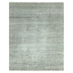 8'x10' Ash Gray Wool and Silk Hand Knotted Grass Design Dense Weave Rug
