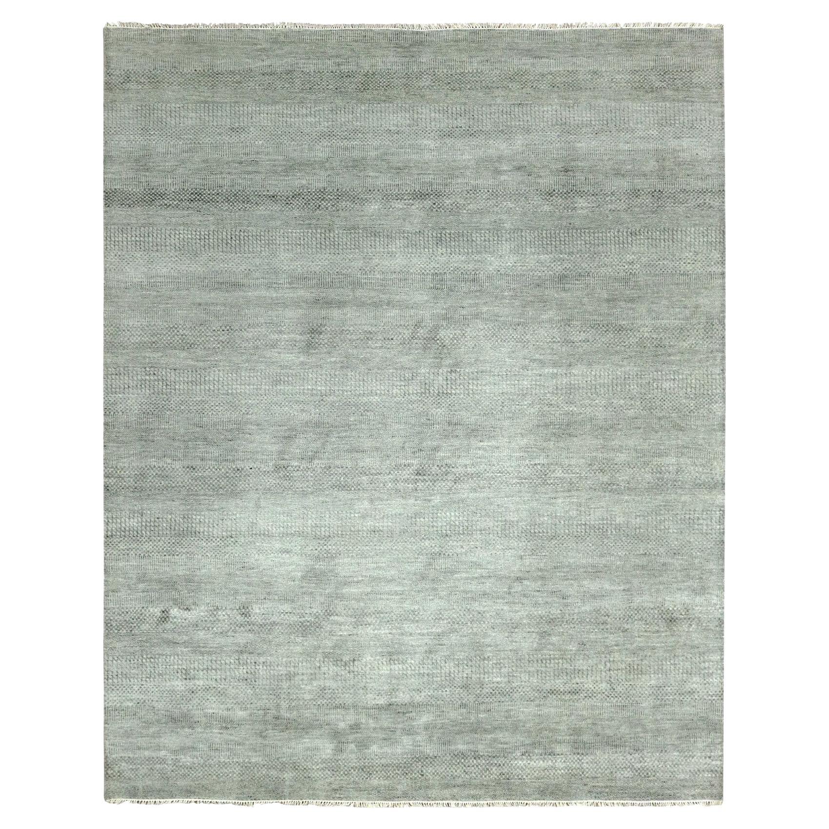 8'x10' Ash Gray Wool and Silk Hand Knotted Grass Design Dense Weave Rugs (Tappeto grigio cenere in lana e seta a trama fitta)
