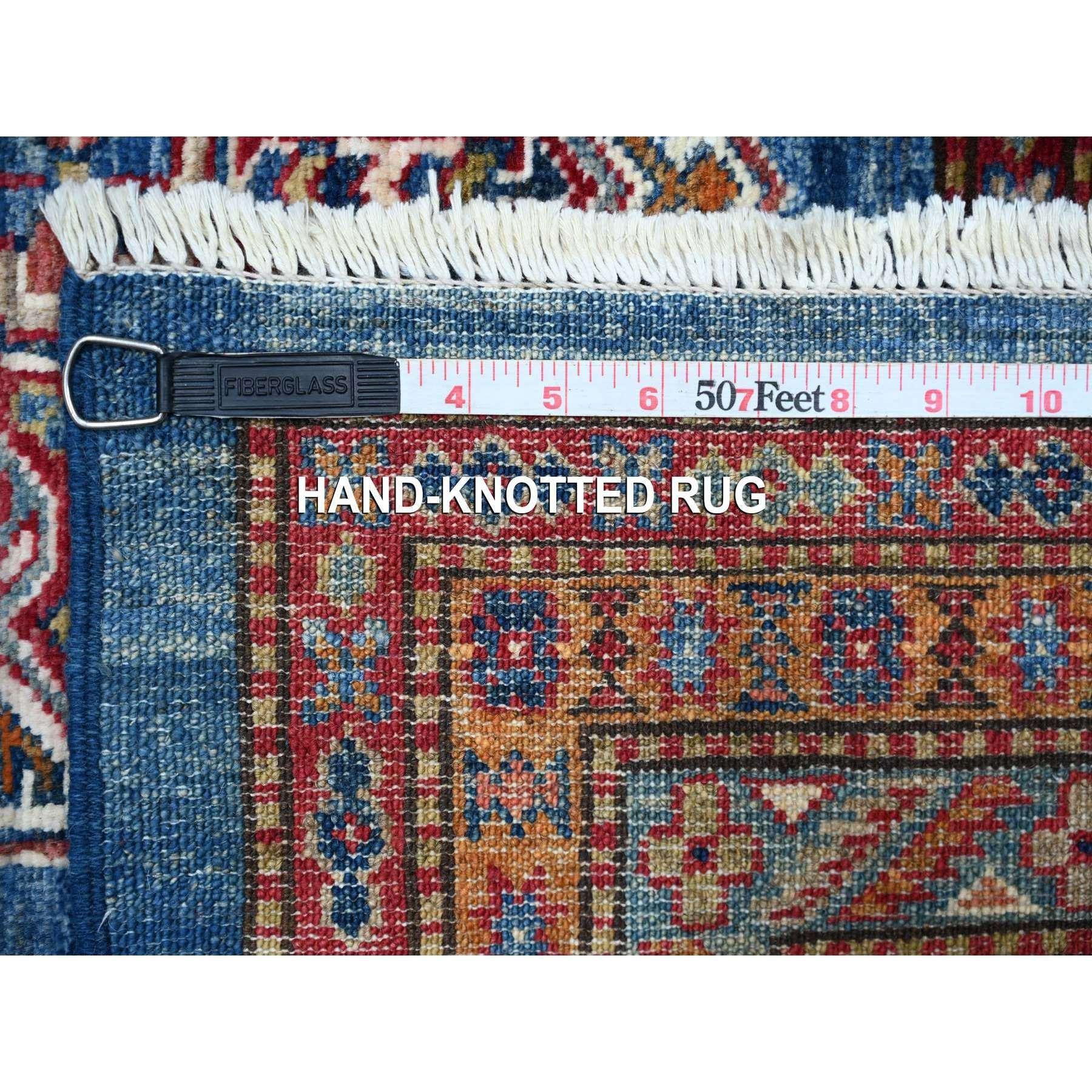 8'x10' Atlantic Blue Super Kazak Tribal Medallions Wool Hand Knotted Rug For Sale 5