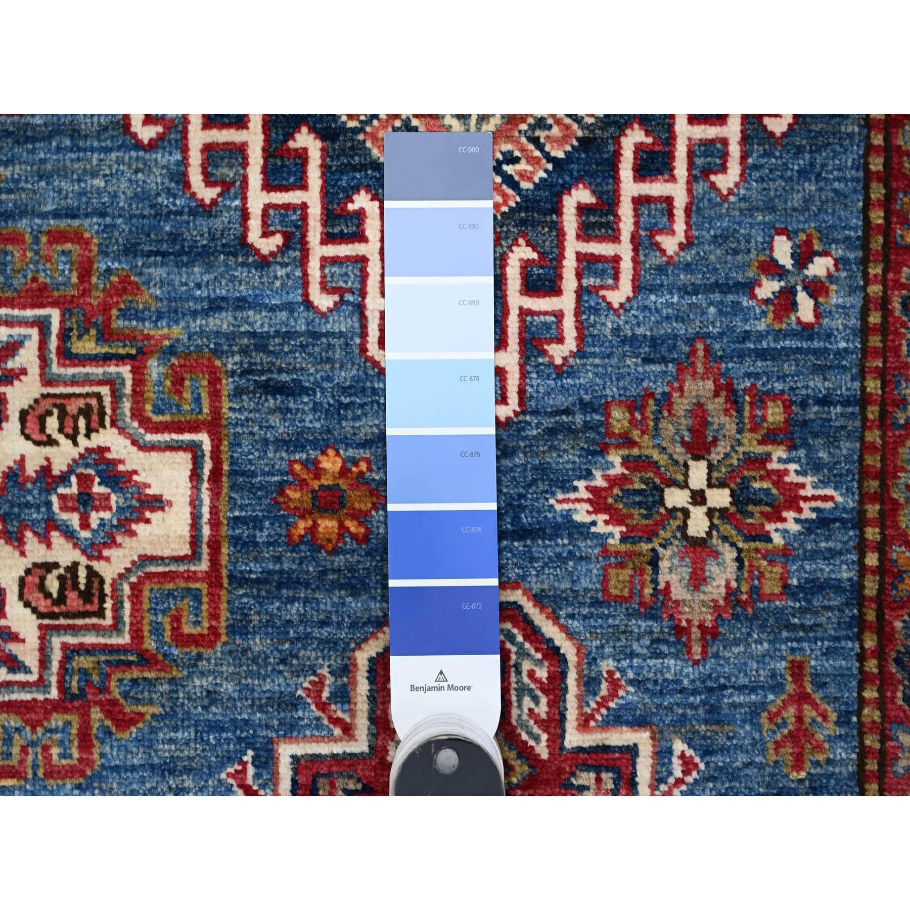 8'x10' Atlantic Blue Super Kazak Tribal Medallions Wool Hand Knotted Rug For Sale 1