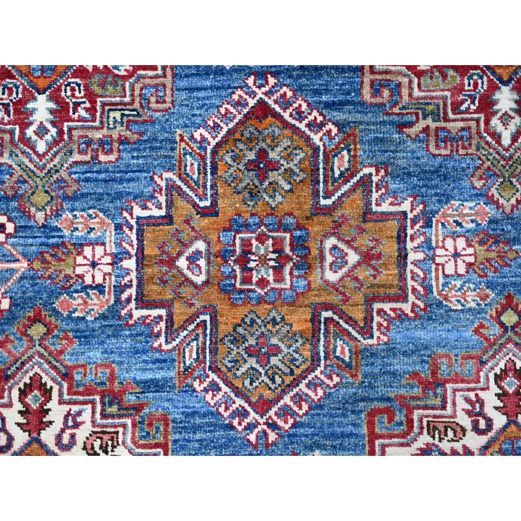 8'x10' Atlantic Blue Super Kazak Tribal Medallions Wool Hand Knotted Rug For Sale 2