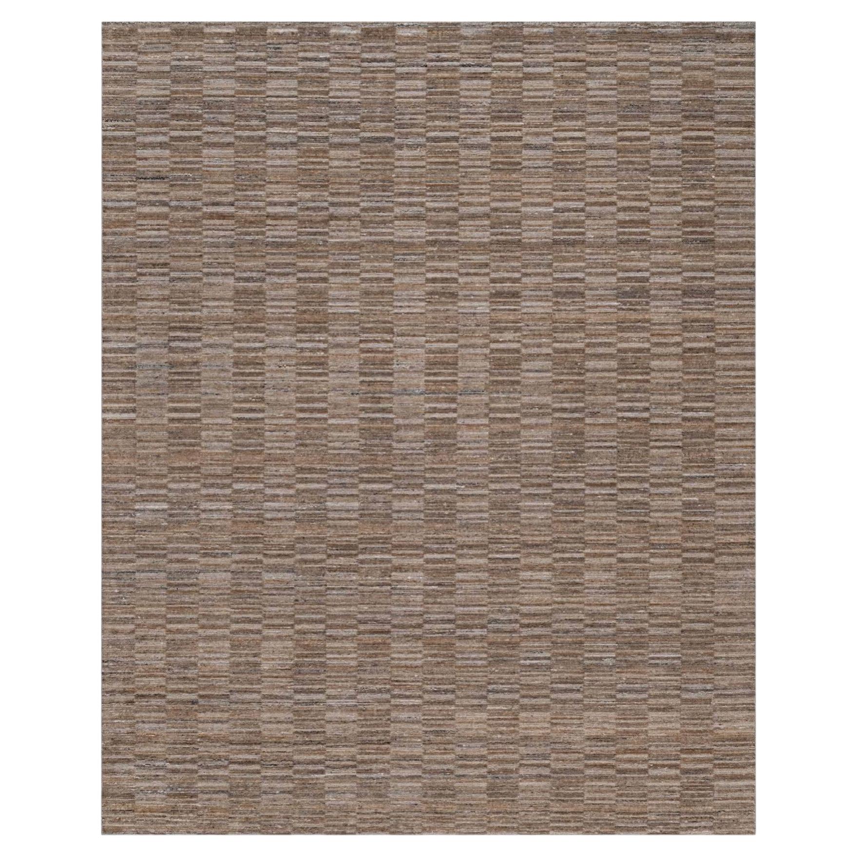 8'x10' Beaver Brown Modern Grid Pattern Polyester Hand Loomed Oriental Rug