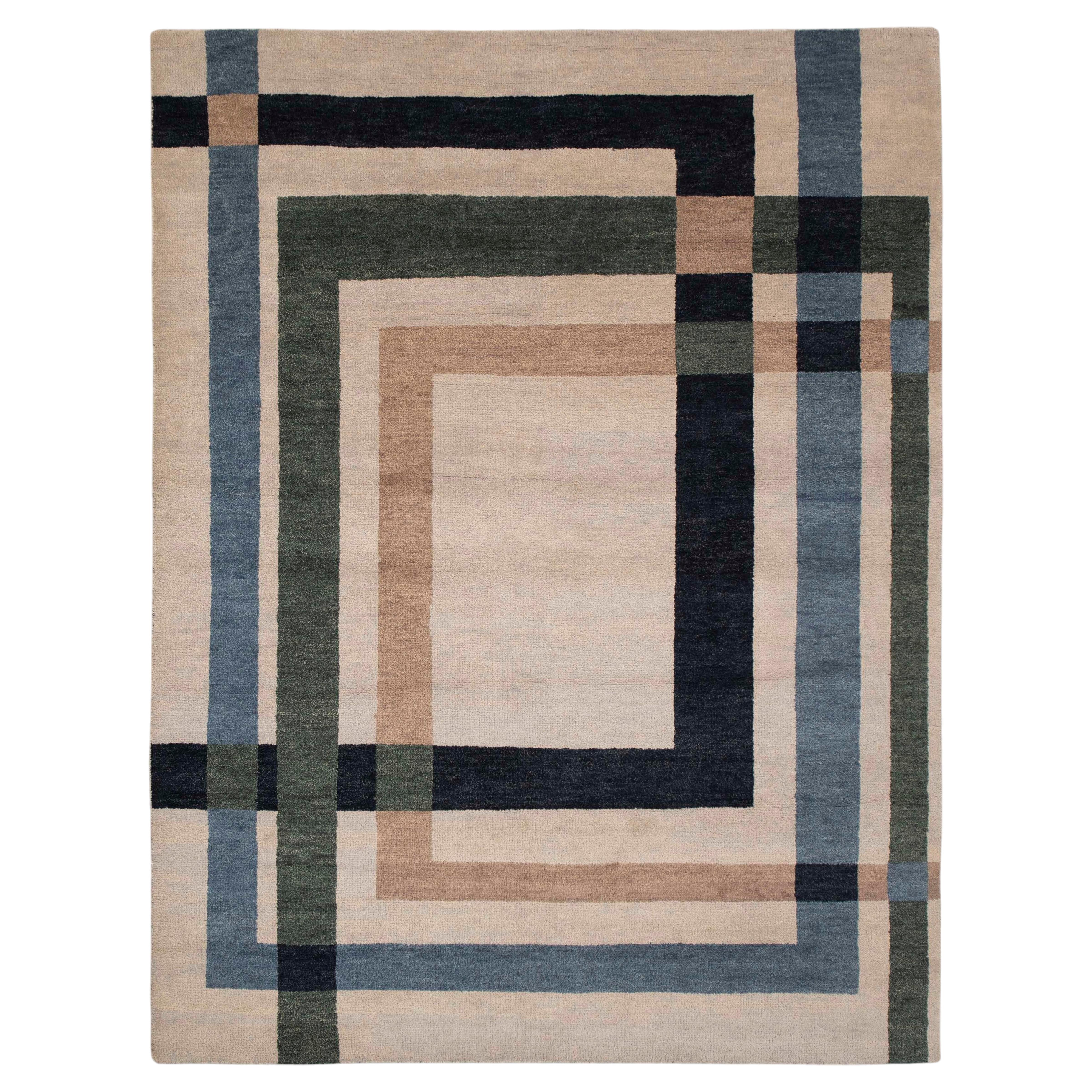 8x10 Beige Geometric Pattern Moroccan Hand Knotted Wool Rug ( Mt - 7 )