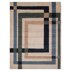 8x10 Beige Geometric Pattern Moroccan Hand Knotted Wool Rug ( Mt - 7 )