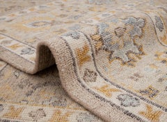 8x10 Beige Alfombra de Lana Persa Oushak Vintage Anudada a Mano ( G-12208 )