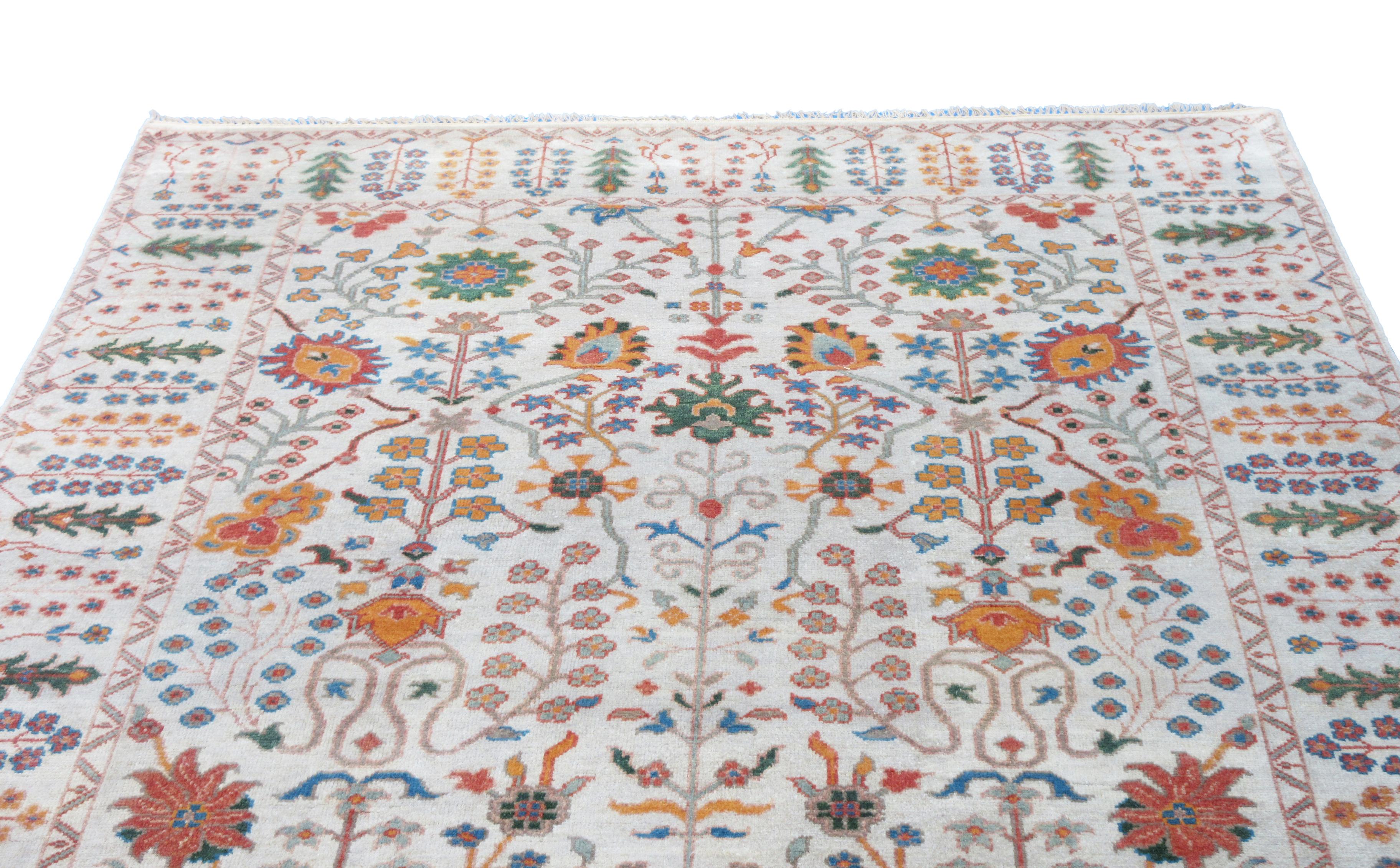 Hand-Knotted Beige Oushak For Sale