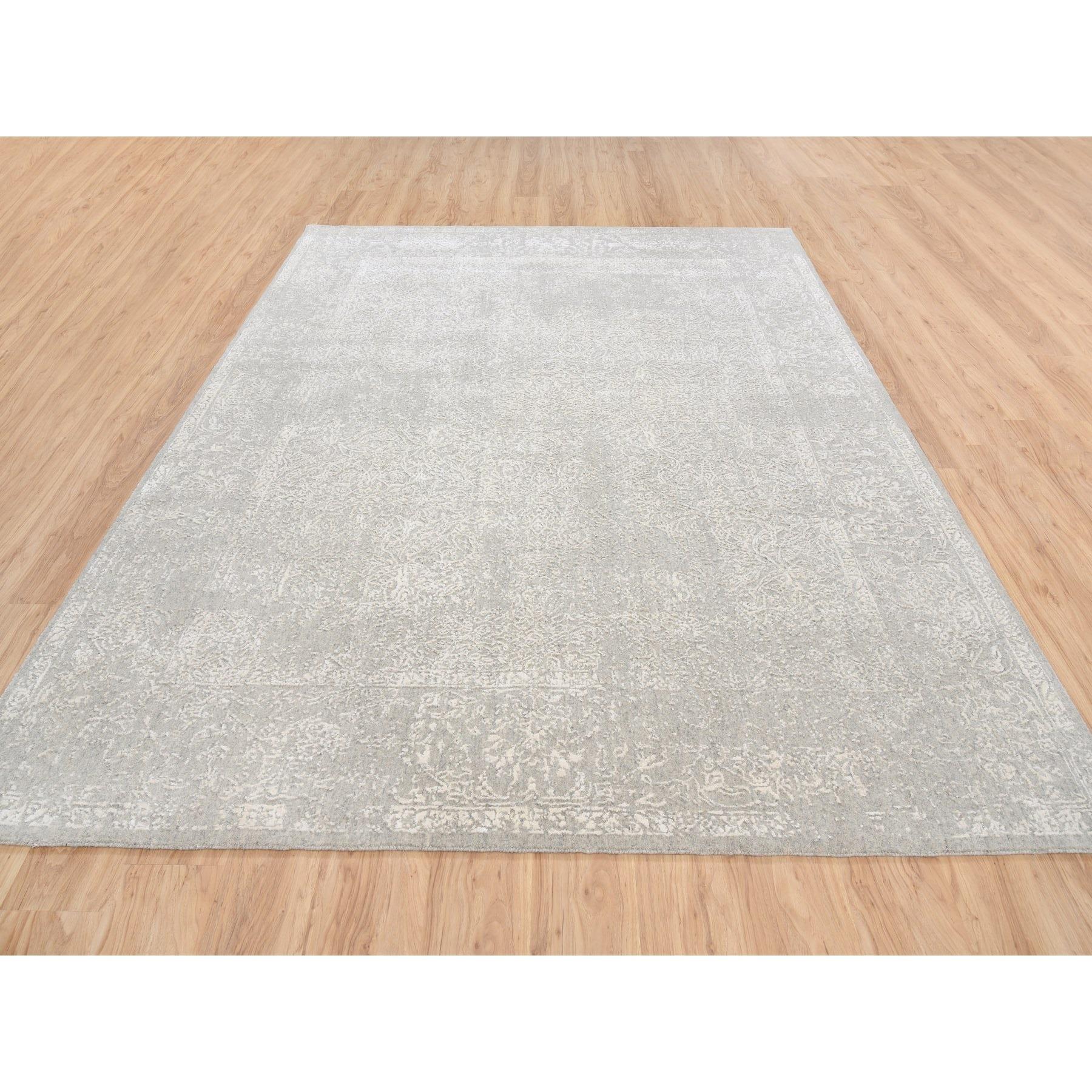 Moderno Tappeto orientale Jacquard 8'x10' Beige in lana e seta lavorato a mano in vendita
