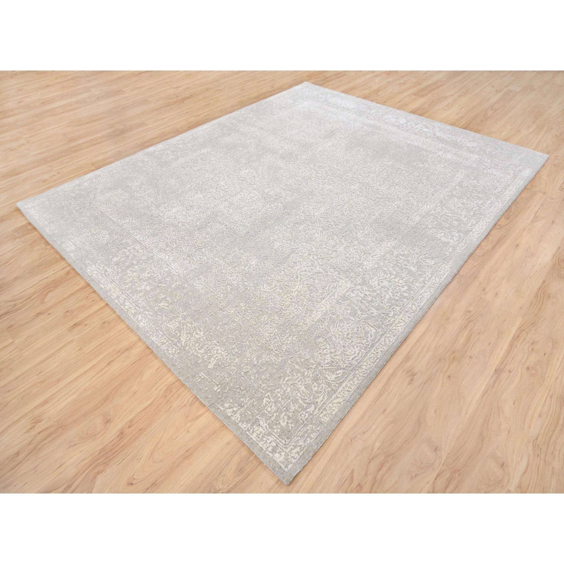 Indiano Tappeto orientale Jacquard 8'x10' Beige in lana e seta lavorato a mano in vendita