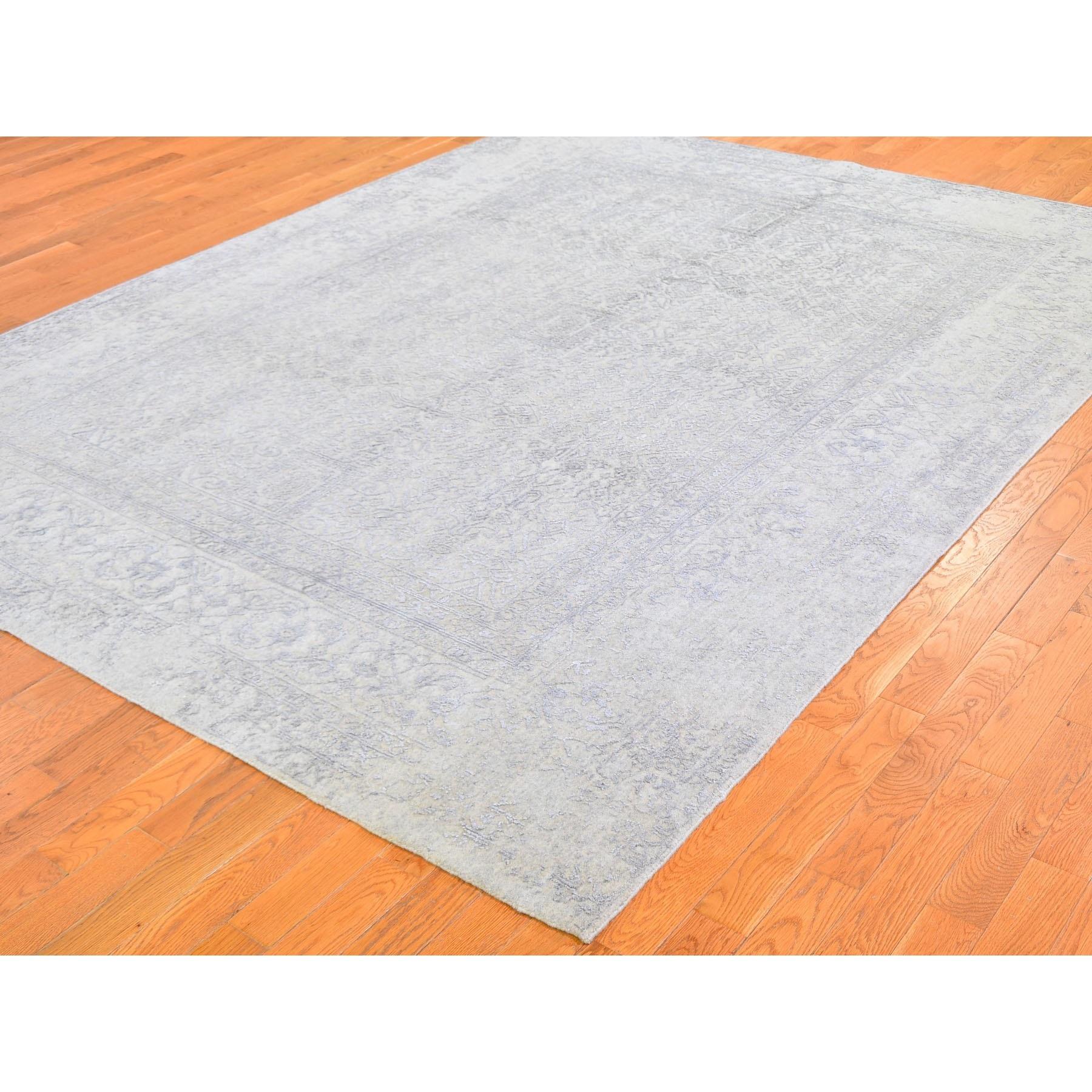 Indiano Tappeto orientale Jacquard 8'x10' Beige in lana e seta lavorato a mano in vendita