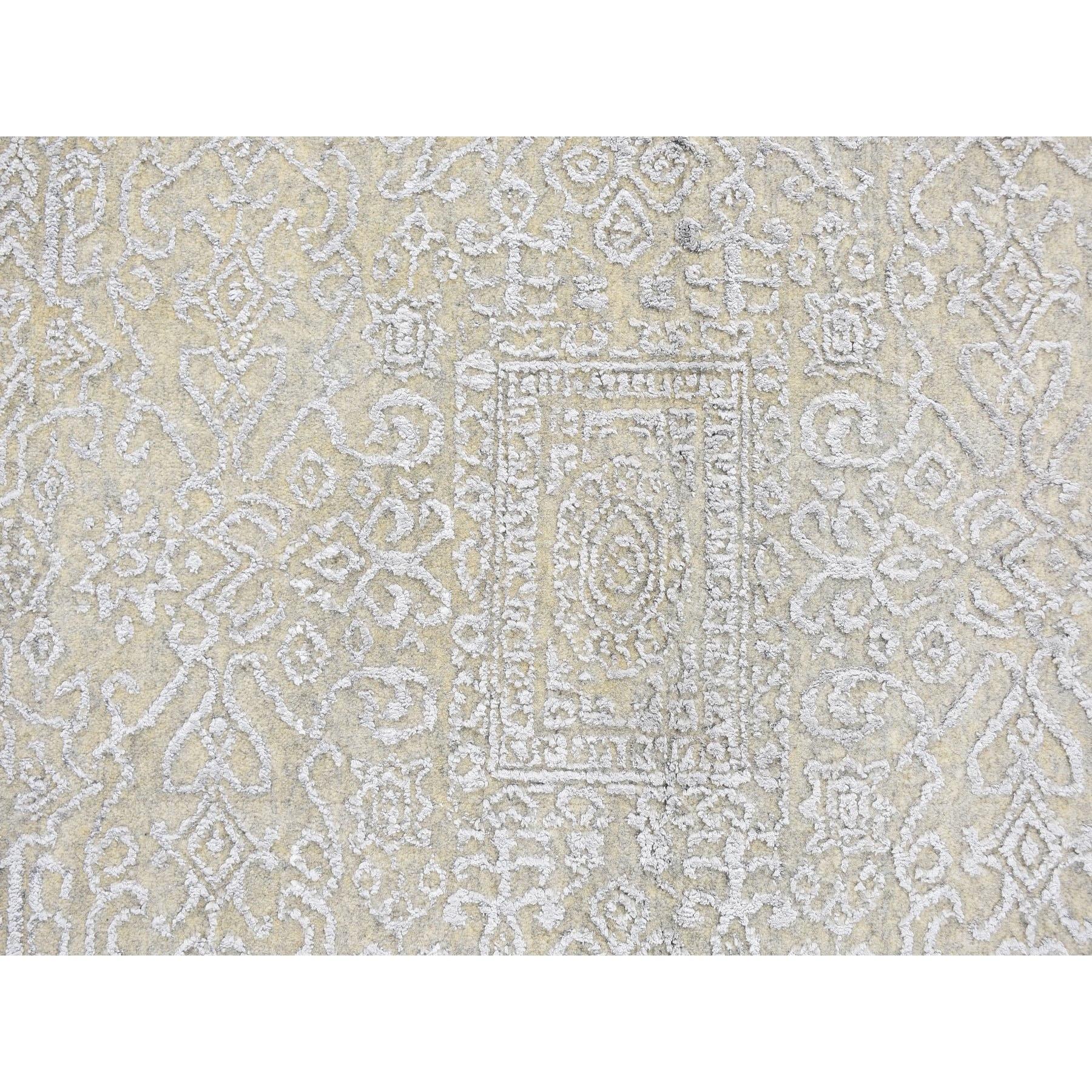 Annodato a mano Tappeto orientale Jacquard 8'x10' Beige in lana e seta lavorato a mano in vendita