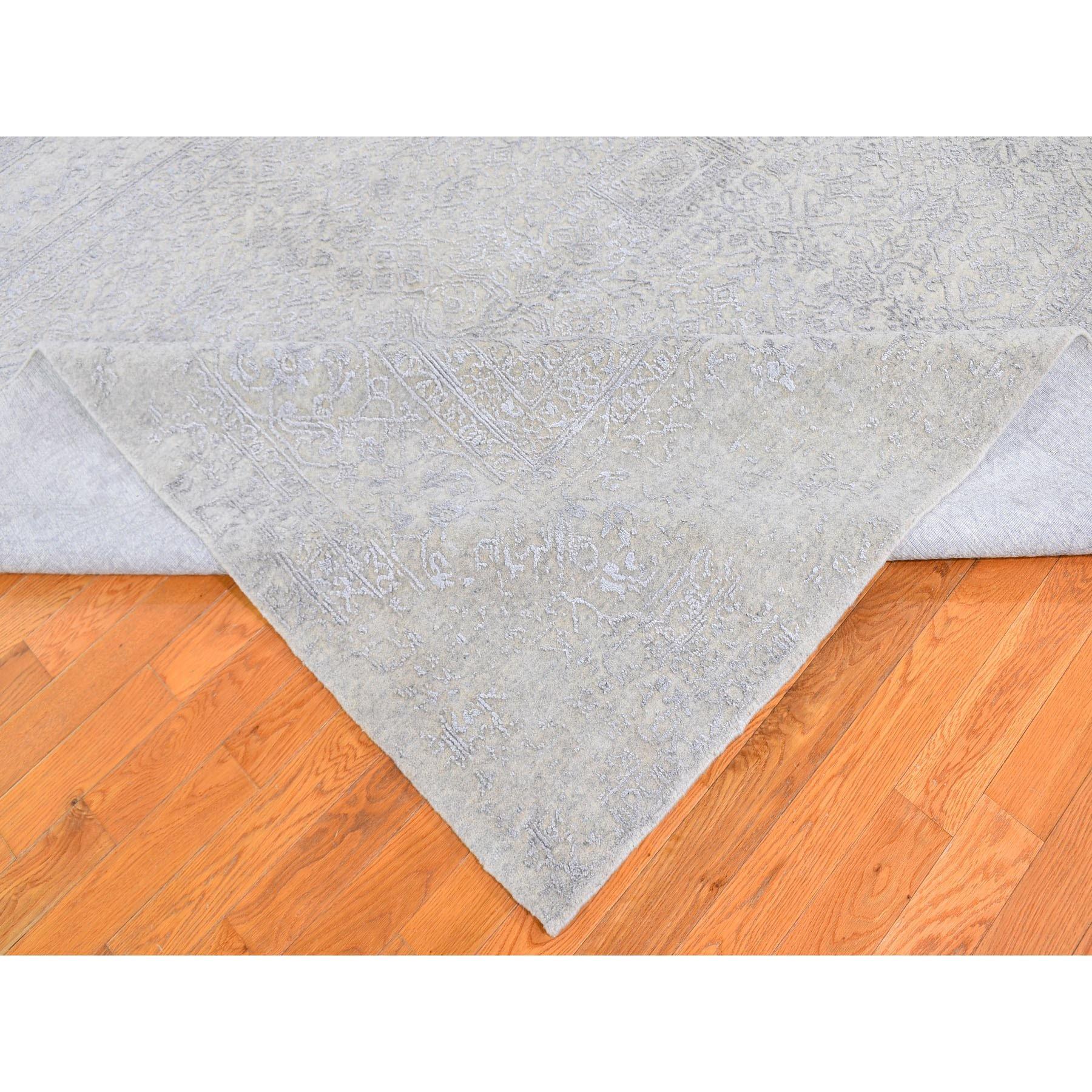 XXI secolo e contemporaneo Tappeto orientale Jacquard 8'x10' Beige in lana e seta lavorato a mano in vendita