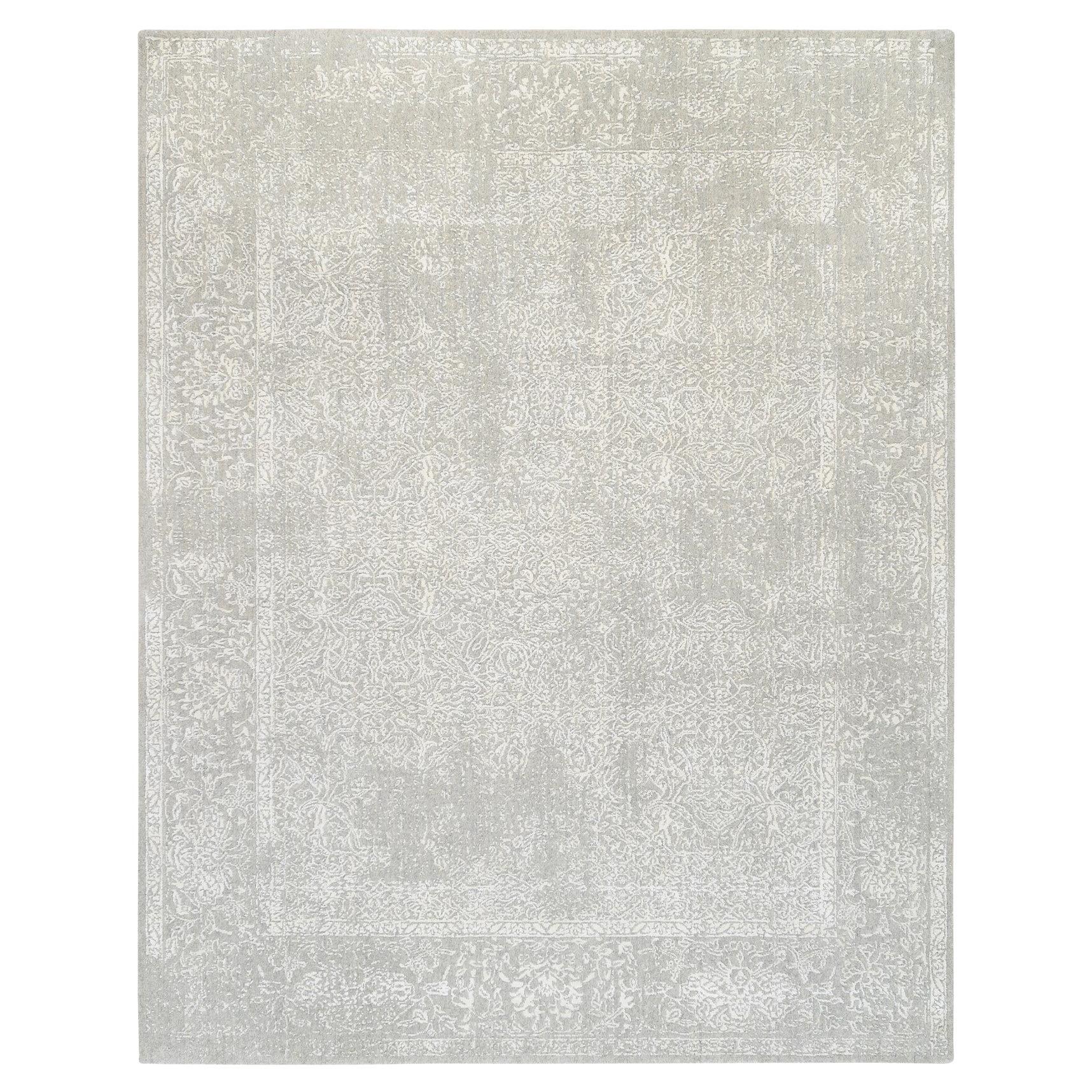 Tappeto orientale Jacquard 8'x10' Beige in lana e seta lavorato a mano in vendita