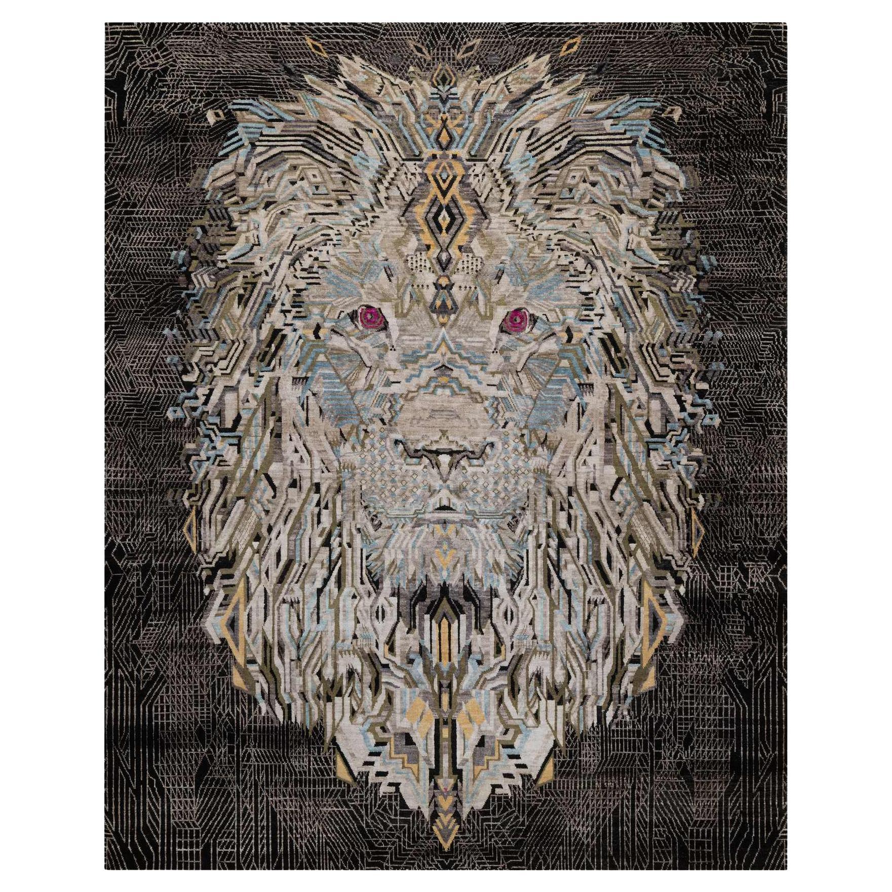 8
x10
 Black Hand Knotted The Maharaja Lion Novelty Wool 
Silk Oriental Rug For Sale
