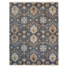 8x10 Black Hand-Knotted Wool Linked Medallions Classic Traditional Carpet Rug